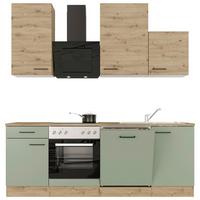 Kuchyňský blok CARA bez spotřebičů, šířka 220 cm - černá/zelená, Konvenční, kov/kompozitní dřevo (220/234/60cm)