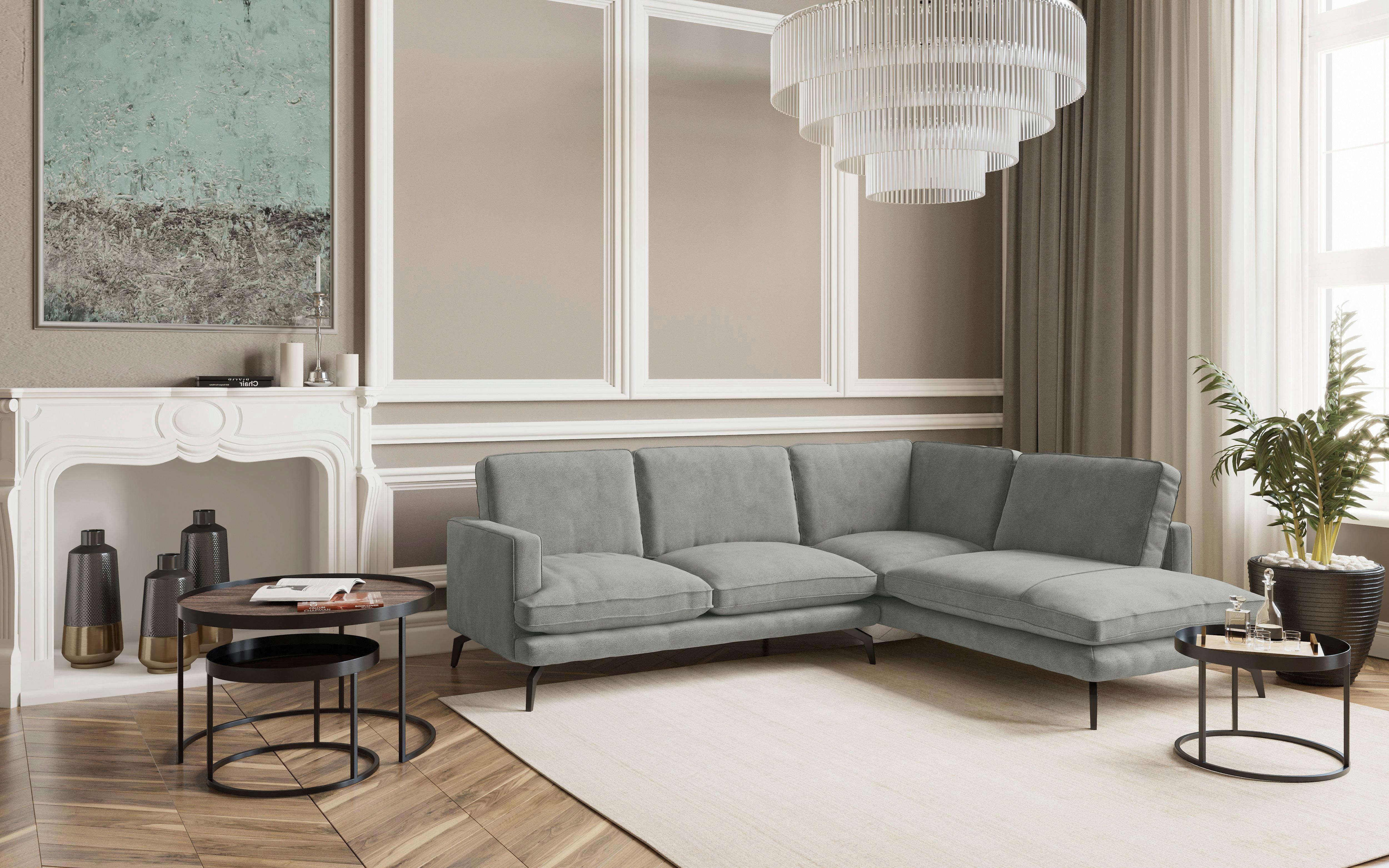 Ecksofa Bali - Champagner/Schwarz, Design, Textil (250/202cm) - Livetastic