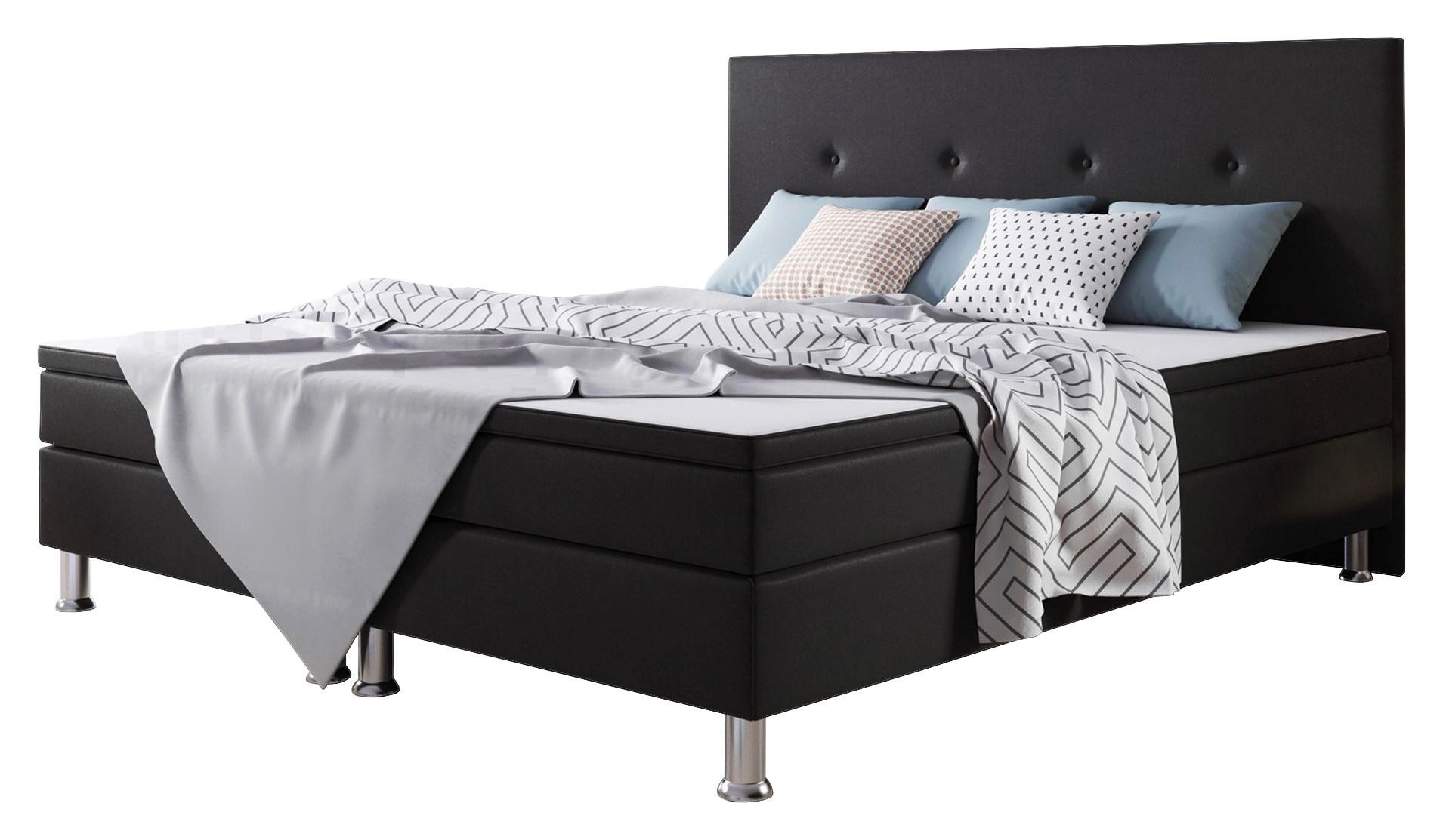 Boxspringbett mit Topper 180x200 cm Jump - Silberfarben/Schwarz, KONVENTIONELL, Textil (180/115/210cm) - MID.YOU