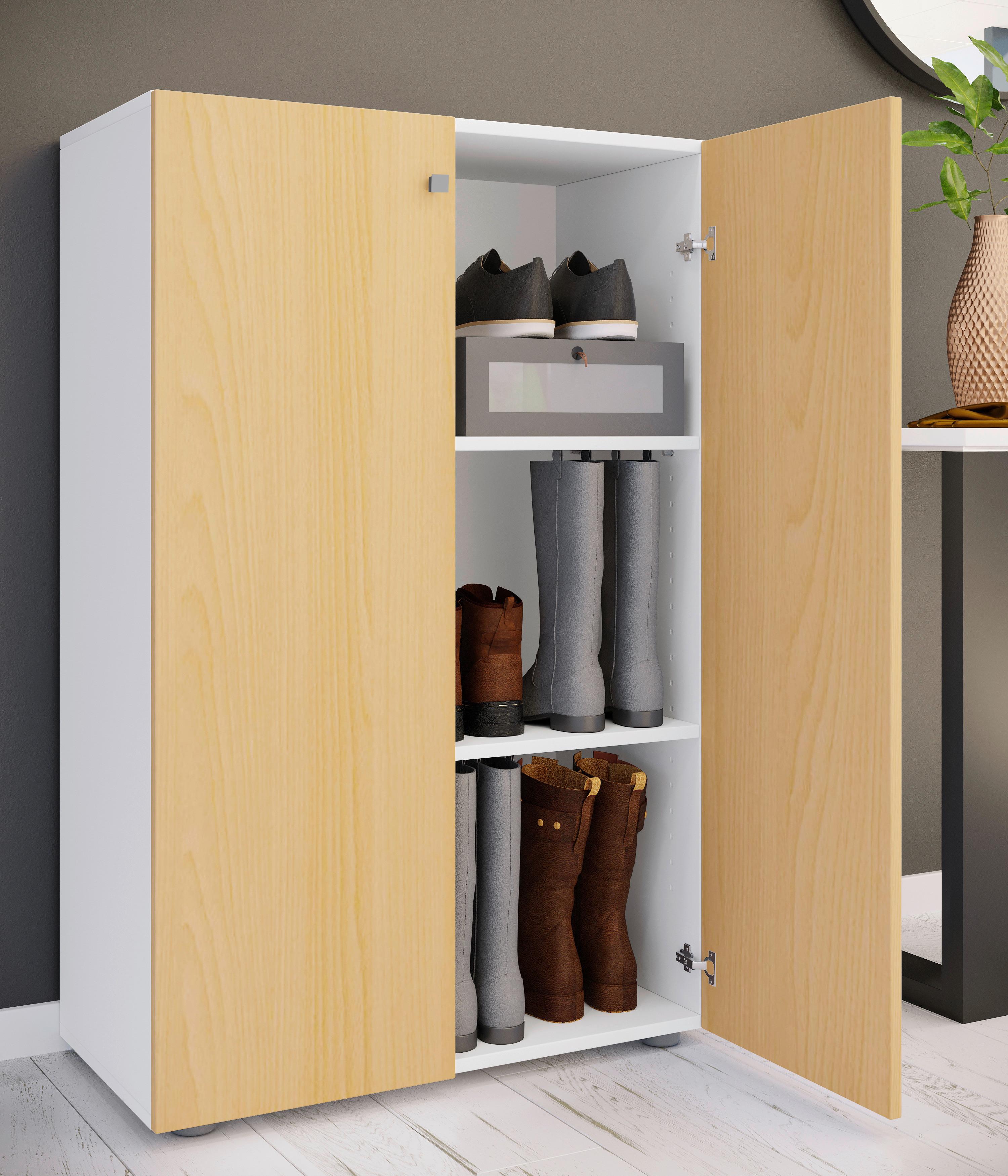 Schuhschrank Lona Weiß Buchefarben Dekor - Buchefarben/Schwarz, Design, Holzwerkstoff (70/110/39cm) - MID.YOU