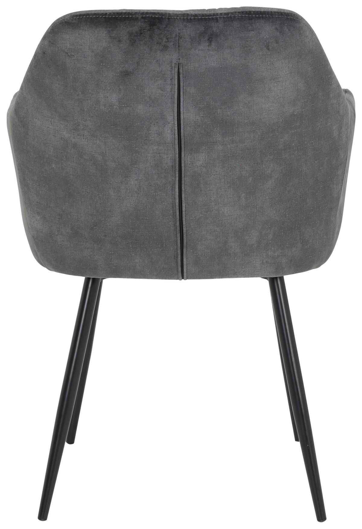 Armlehnstuhl Tina Anthrazit Gepolstert 2er-Set - Anthrazit/Schwarz, MODERN, Textil/Metall (56/81/62cm) - MID.YOU