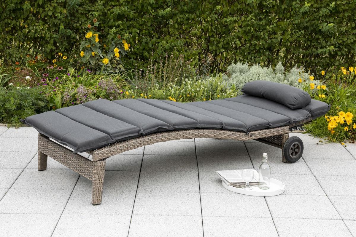 Sonnenliege Andalusia Metall/Kunststoff mit Auflage - Grau, ROMANTIK / LANDHAUS, Kunststoff/Metall (90/100/208cm) - Gardenson