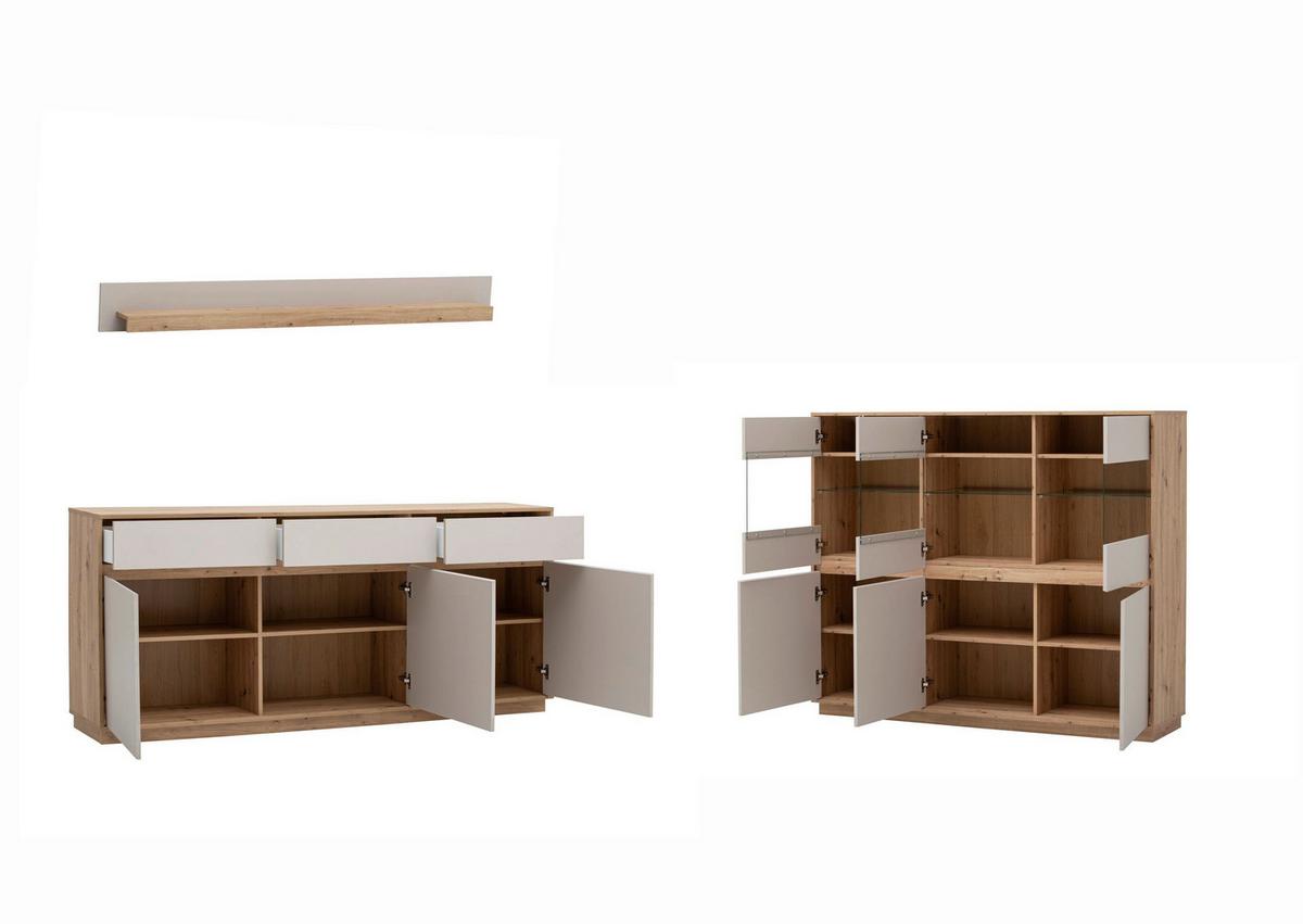 Wohnwand Sonora Eiche Artisan B: 202,2cm - Kaschmir/Eiche Artisan, Design, Glas/Holzwerkstoff (202,2/89/40cm) - MID.YOU