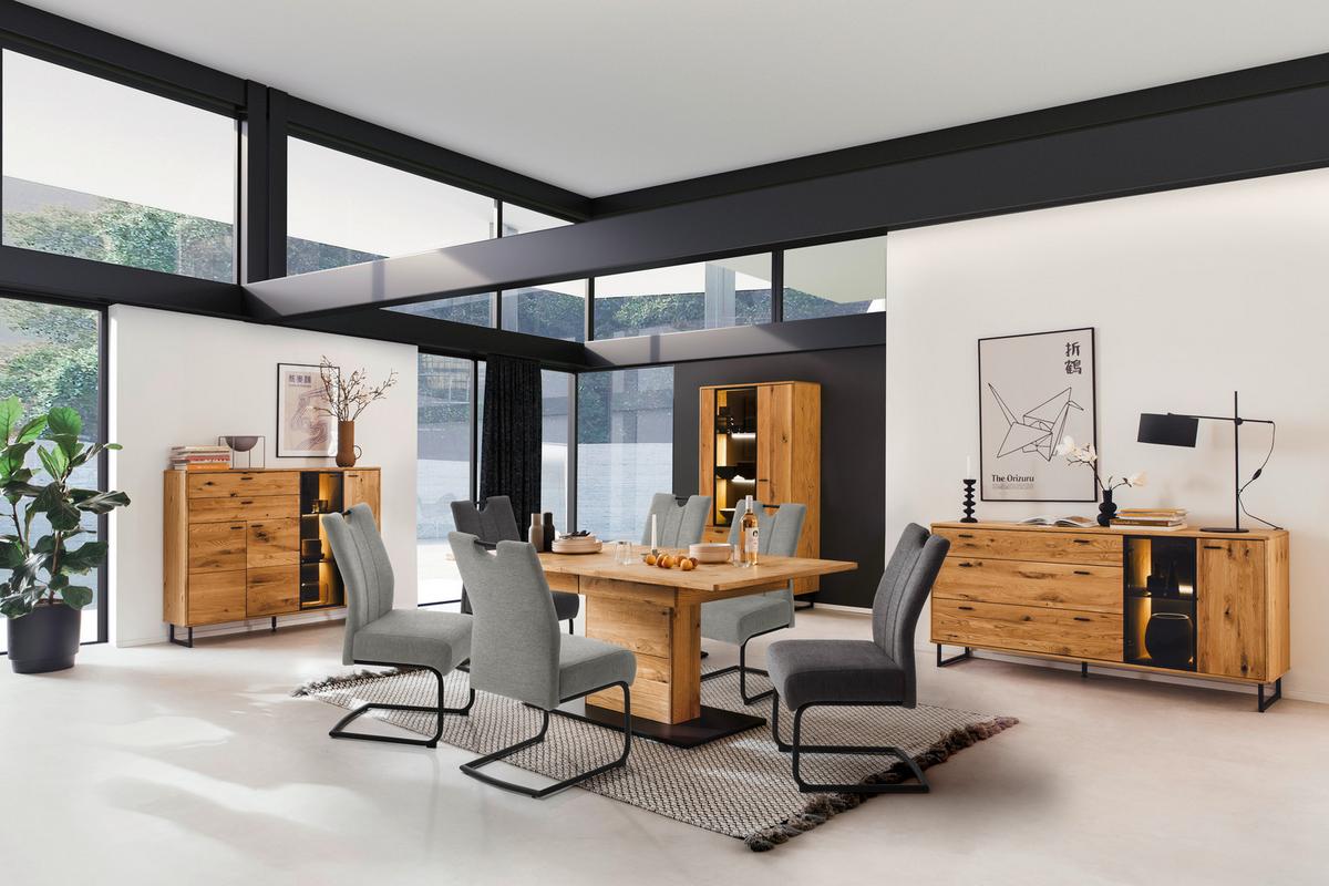 Vitrine Arezzo Wildeiche/Anthrazit B: 100 cm - Wildeiche/Anthrazit, Design, Glas/Holz (100/186/37cm) - MID.YOU