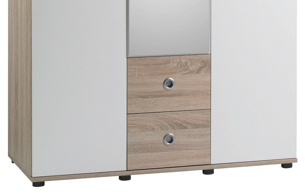 Kombischrank Wiki 115cm Eiche Dekor/weiß - Weiß/Sonoma Eiche, KONVENTIONELL, Glas/Holzwerkstoff (115/190/52cm)