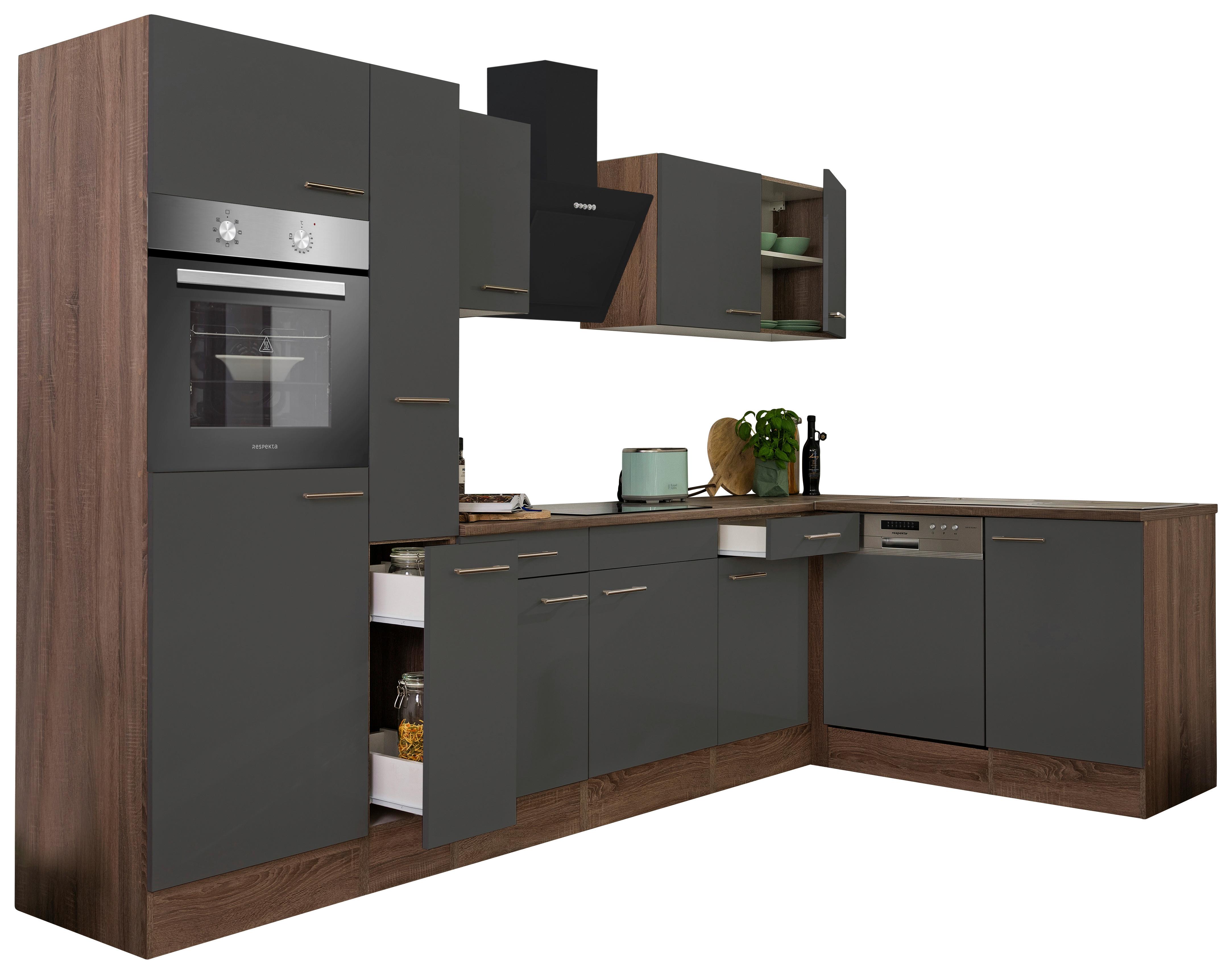 Eckküche Oliver L-Küchenblock 310 cm - Eichefarben/Grau, Basics, Holzwerkstoff (310/172cm) - Respekta
