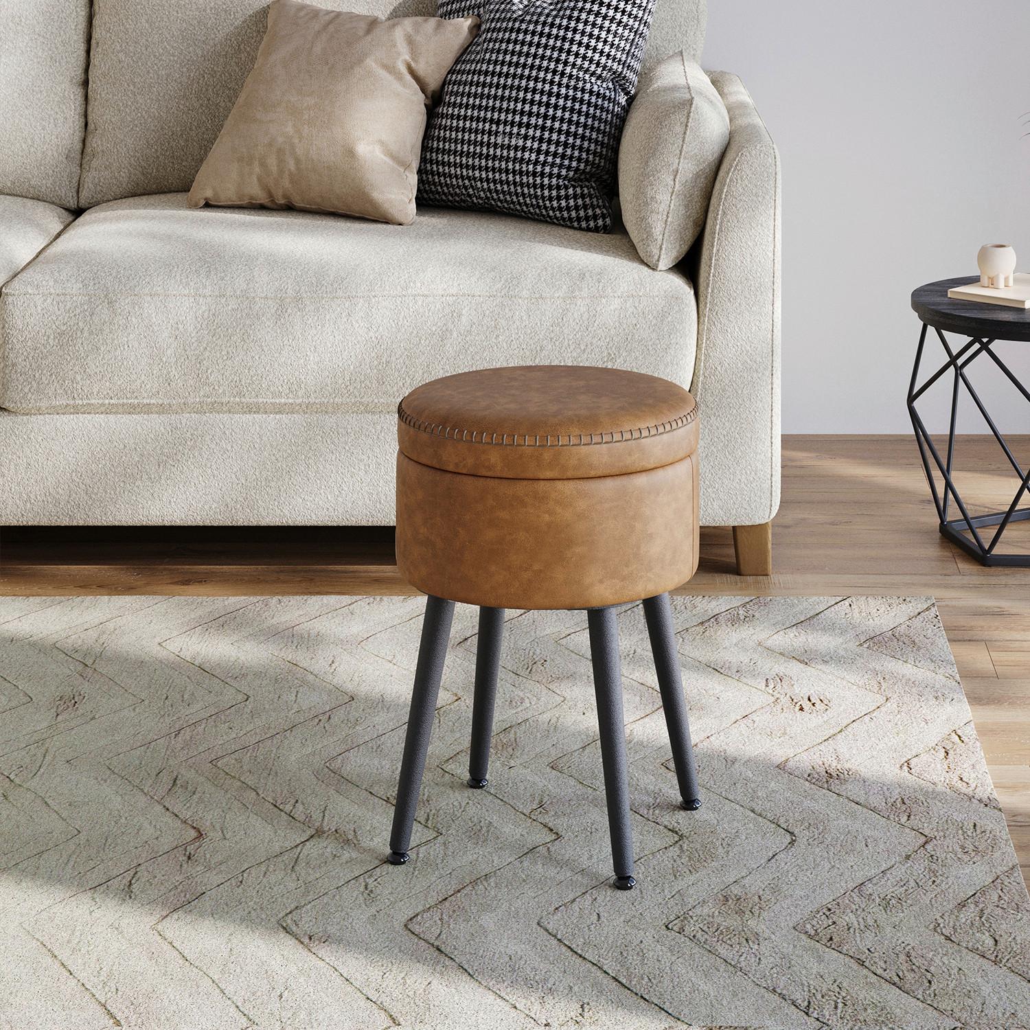 Hocker Schwarz, Cognac B: 32 Cm - Cognac/Creme, Trend, Holzwerkstoff/Textil (32/44/32cm) - MID.YOU