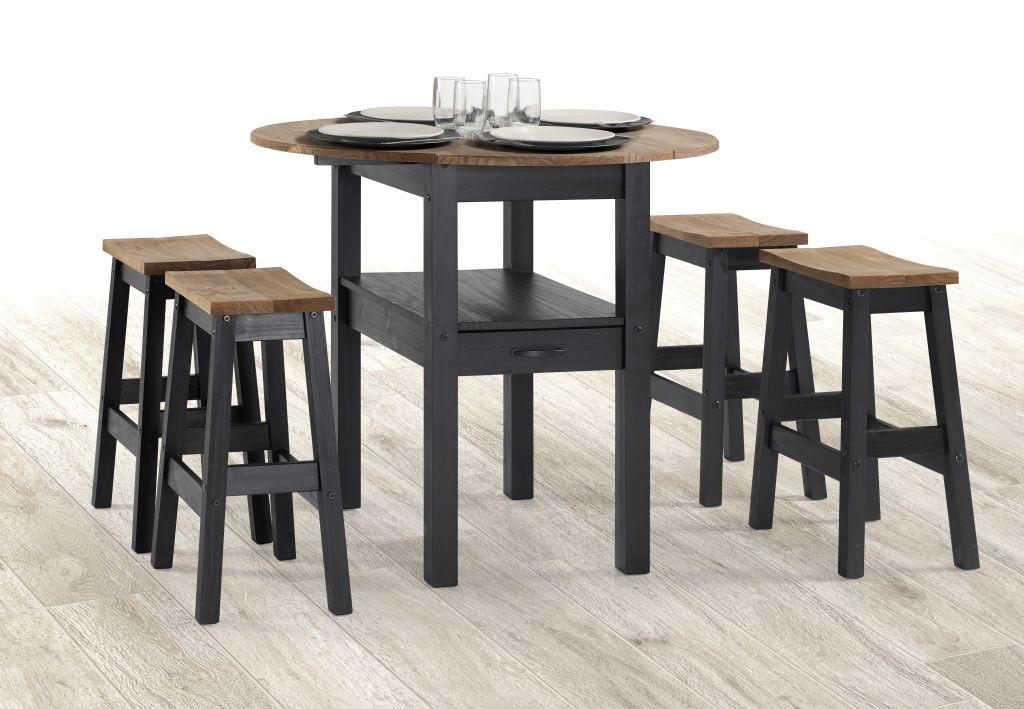 Barmöbel-Set Jane 5-Tlg. Echtholz Naturfarben/Schwarz - Schwarz/Naturfarben, Natur, Holz (100/44,5/90/63/50cm) - Livetastic