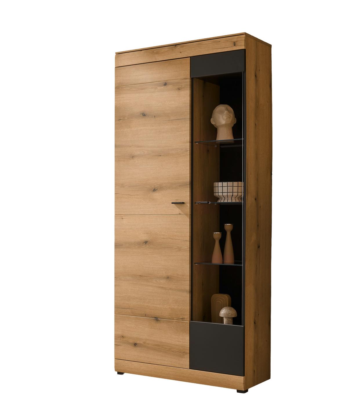 Vitrine Soleto Graphit-/Eichefarben B: 90cm - Eichefarben/Schwarz, Design, Holzwerkstoff (90/201/35cm) - MID.YOU