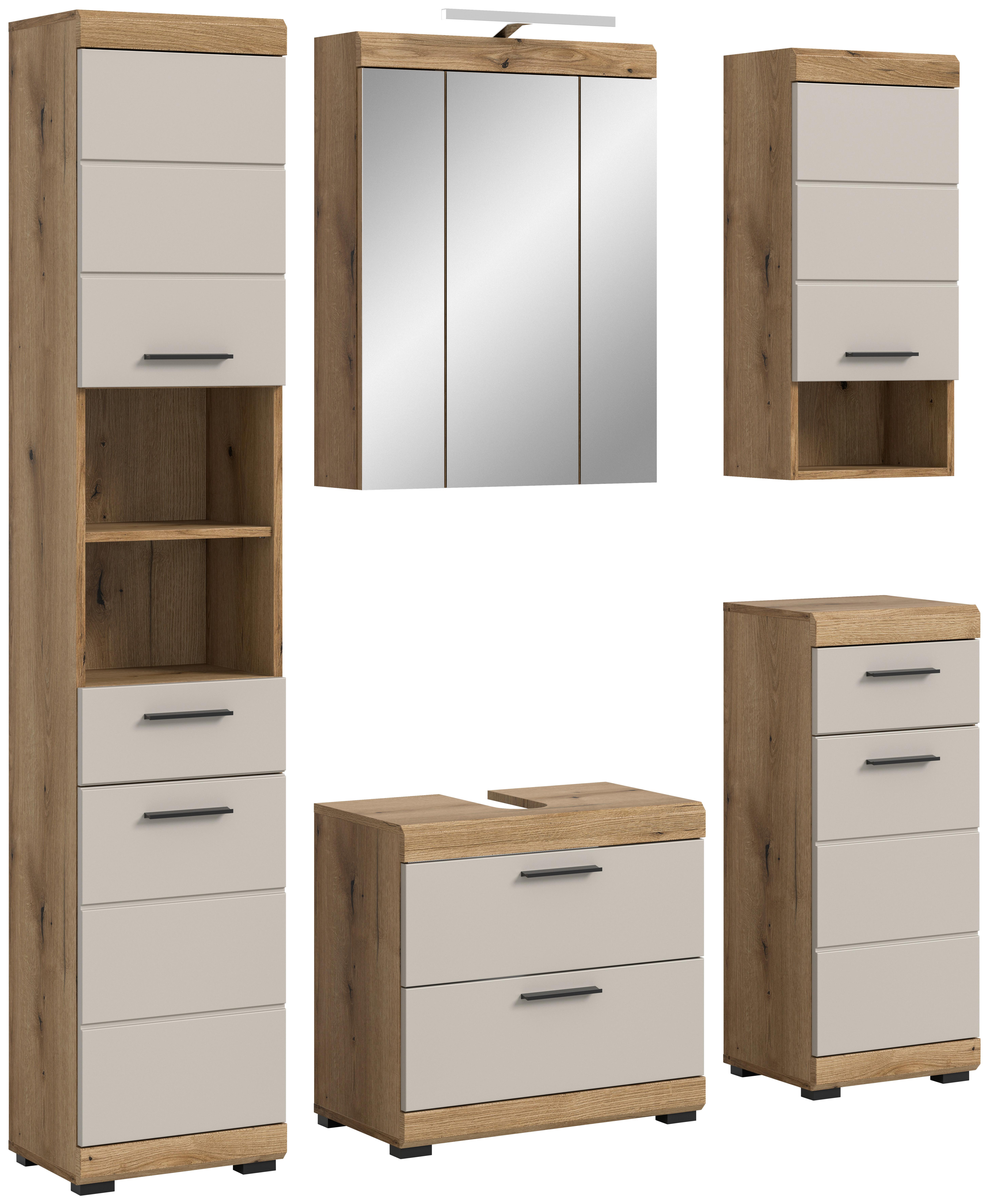 Badezimmer Scout Kaschmir/Naturfarben B: 134 cm - Kaschmir/Schwarz, MODERN, Glas/Holzwerkstoff (134cm) - MID.YOU