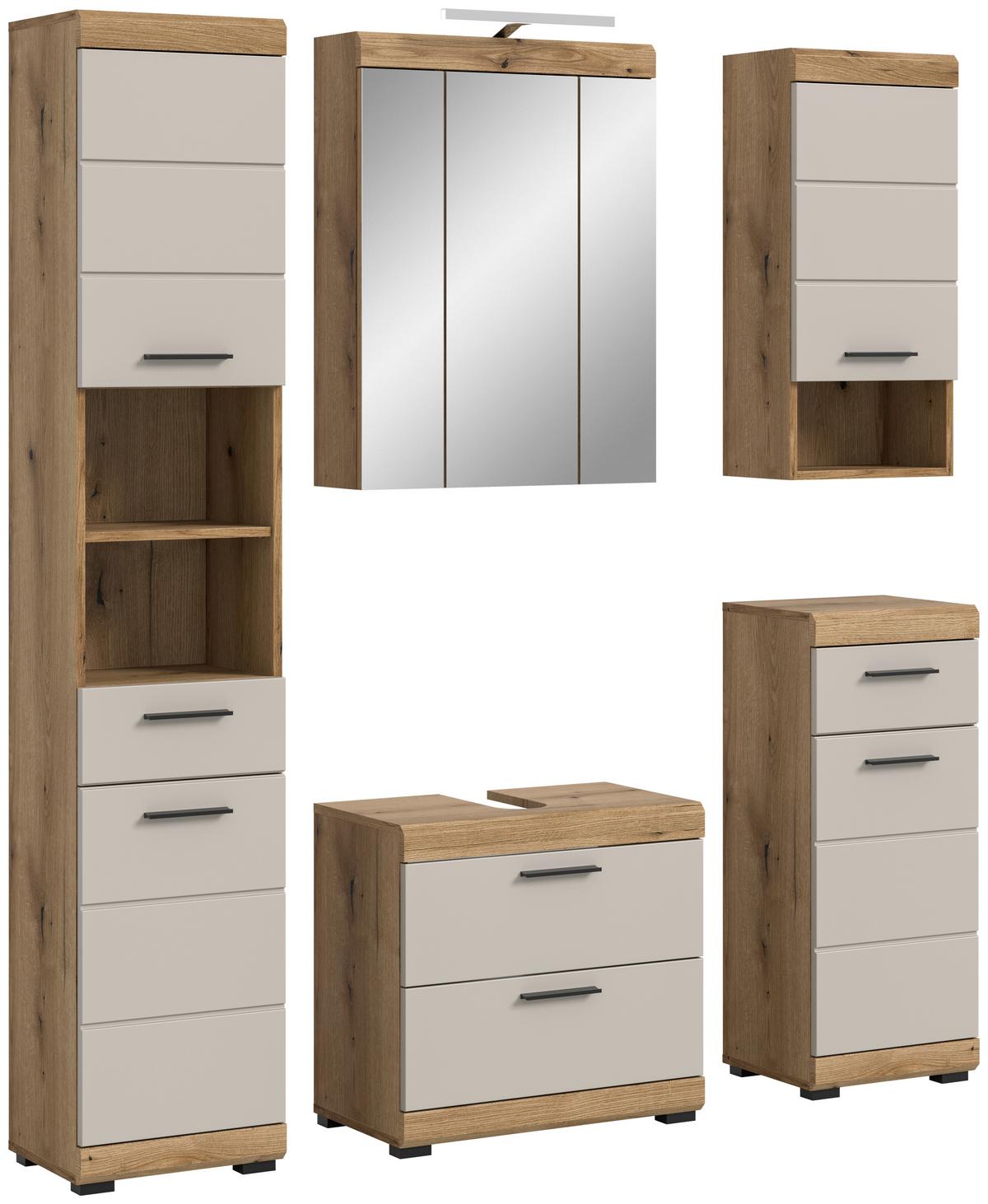 Badezimmer Scout Kaschmir/Naturfarben B: 134 cm - Kaschmir/Schwarz, MODERN, Glas/Holzwerkstoff (134cm) - MID.YOU