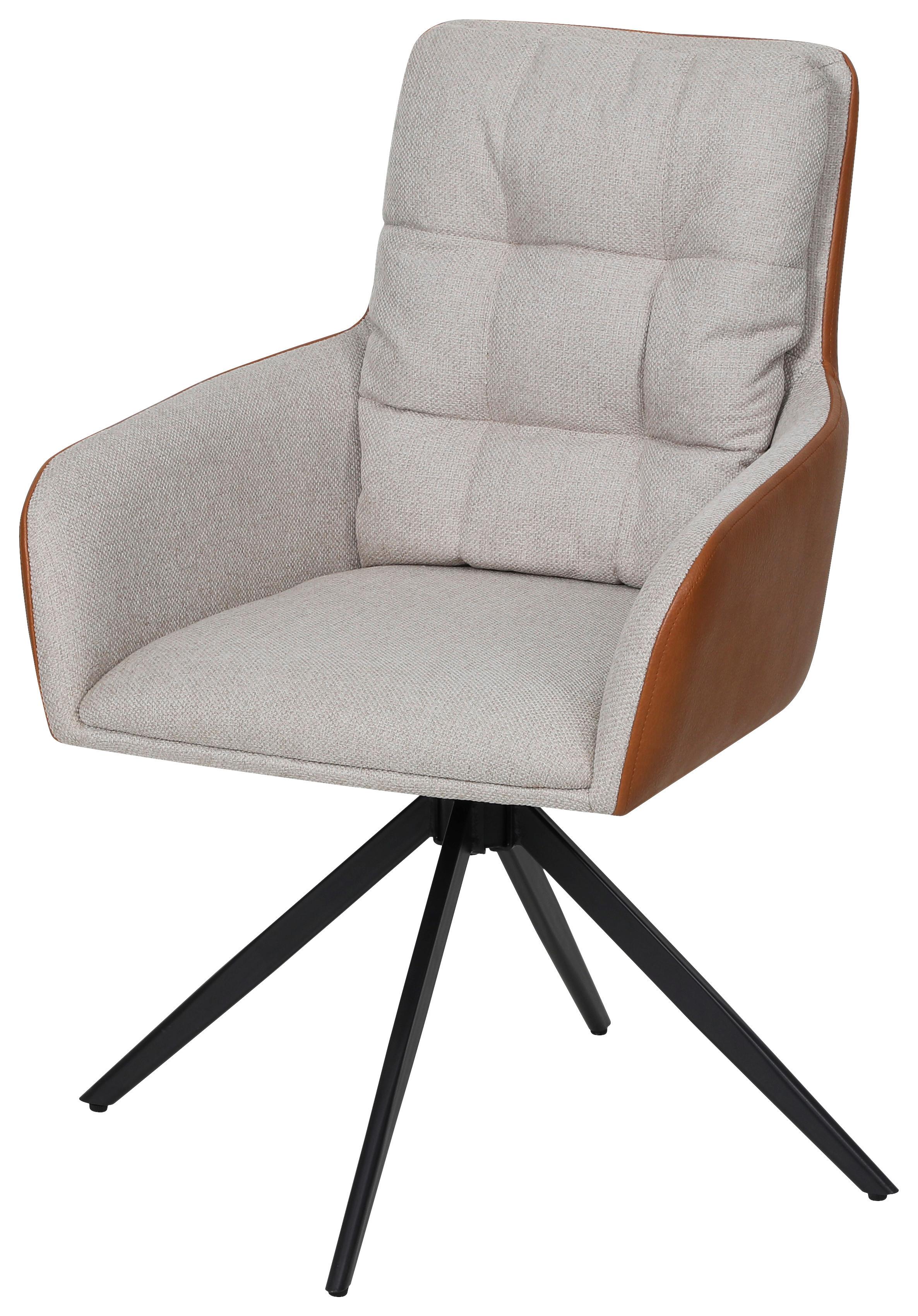 Armlehnstuhl Elvi Leinenopitk Beige B: 58 cm - Beige/Schwarz, KONVENTIONELL, Textil/Metall (58/87/63cm)