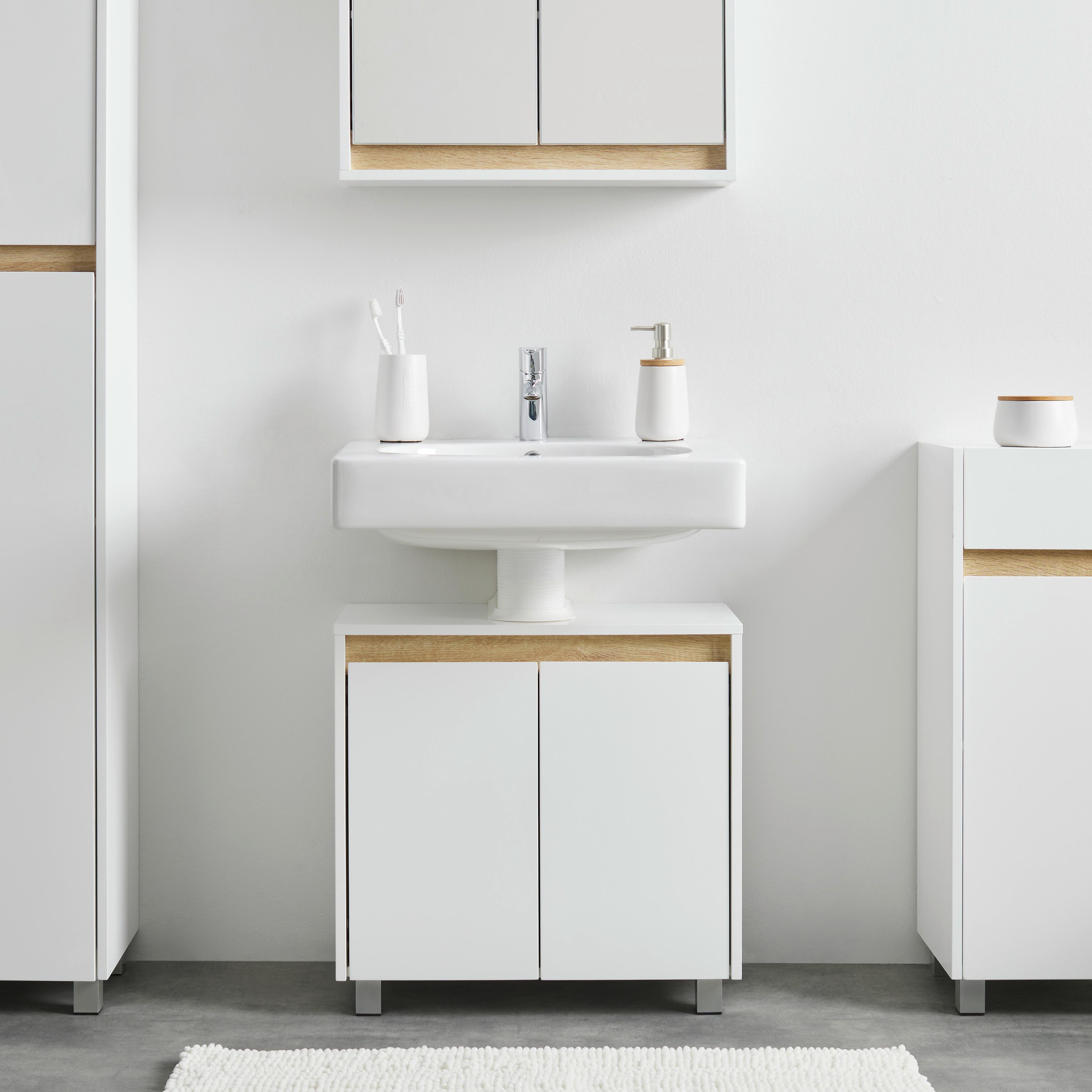 Spodná skrinka MASSIMO biela/borovica - biela/strieborná, Modern, plast (60/59/30cm) - Bessagi Home