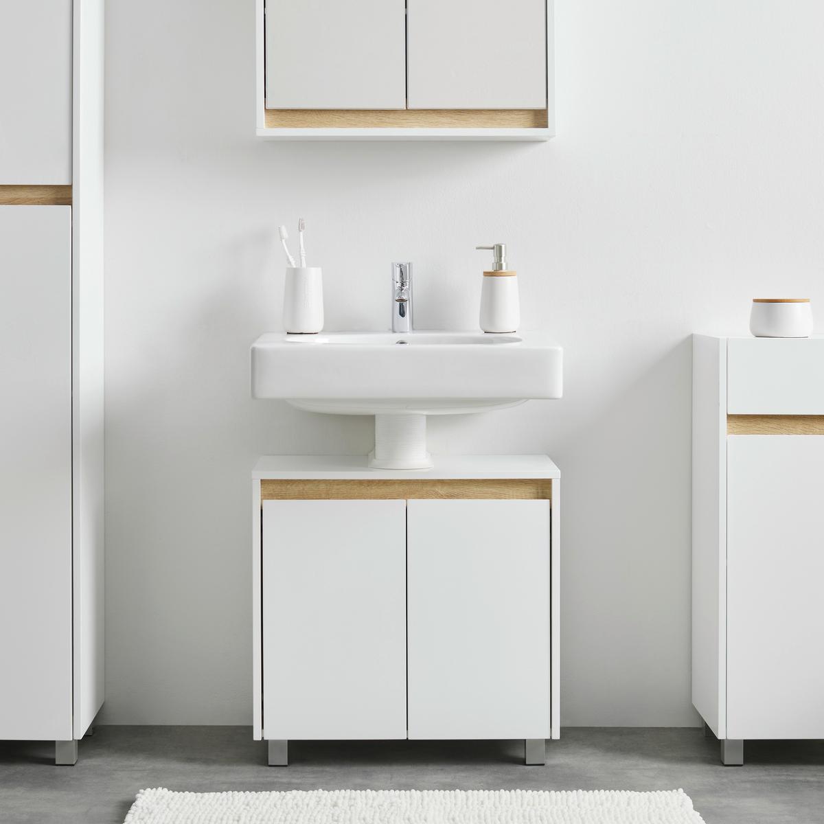Spodná skrinka MASSIMO biela/borovica - biela/strieborná, Modern, plast (60/59/30cm) - Bessagi Home