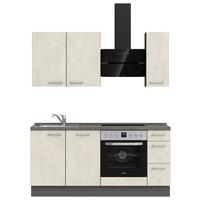 Kuchynská linka 180CM biely betón/ bridlicová šedá - biela/farba ušľachtilej ocele, Modern, kov/kompozitné drevo (180cm) - Nobilia