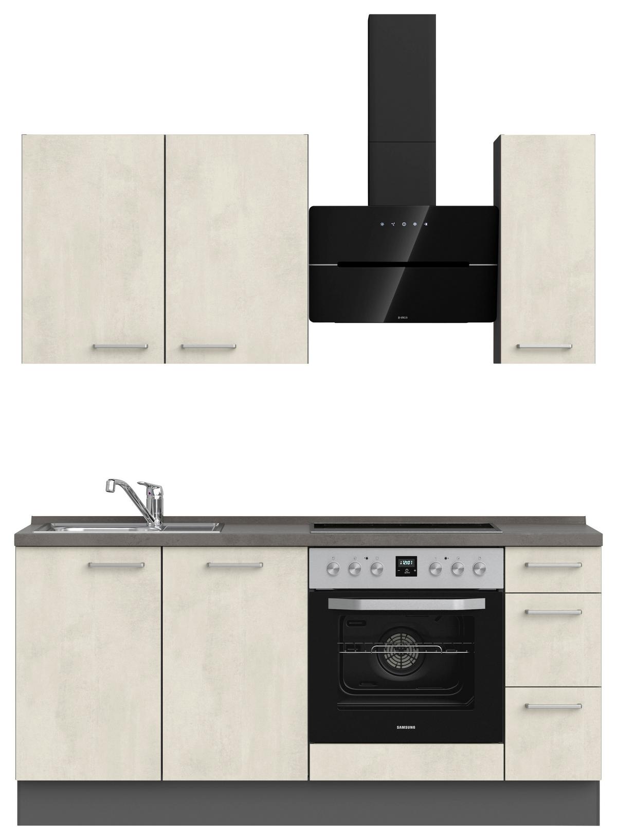 Kuchynská linka 180CM biely betón/ bridlicová šedá - biela/farba ušľachtilej ocele, Modern, kov/kompozitné drevo (180cm) - Nobilia