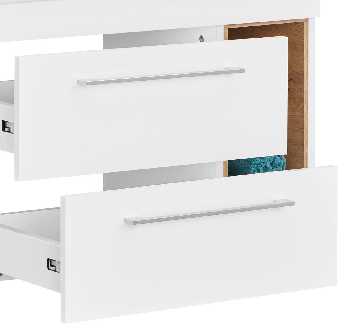 Waschbeckenunterschrank Mura B: 80 Cm Weiß/eiche Dekor - Weiß, MODERN, Keramik/Holzwerkstoff (80/63/46,5cm)