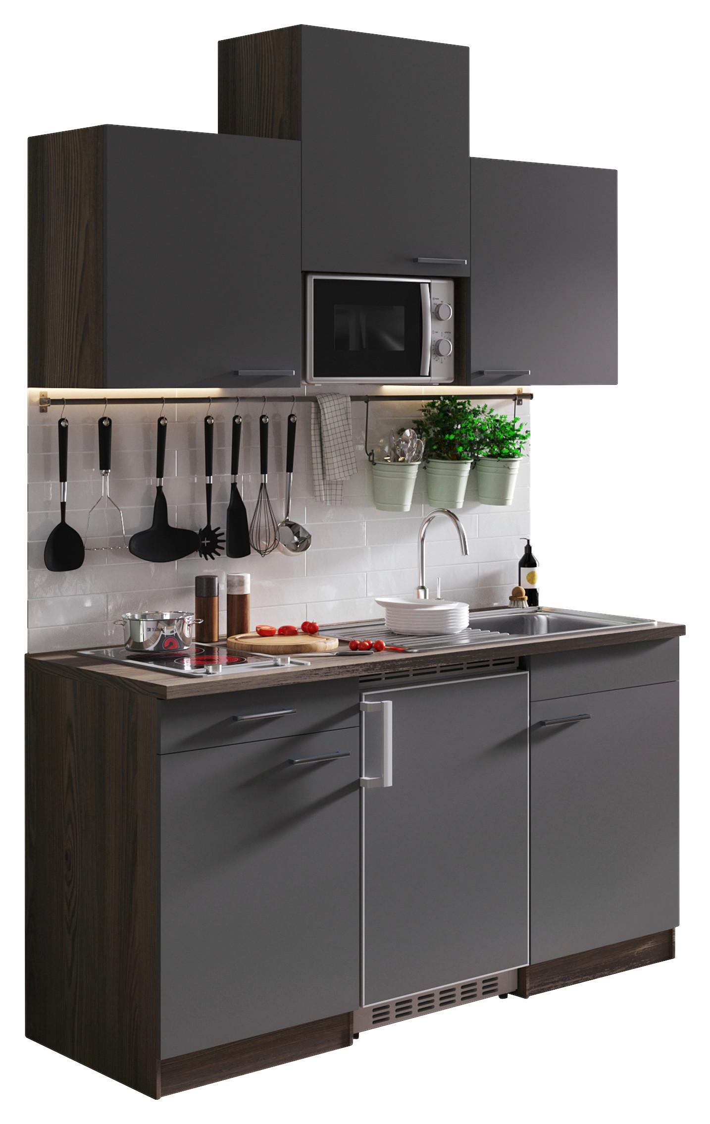 Miniküche Oliver Singleküche 150 cm - Eichefarben/Grau, Basics, Holzwerkstoff (150cm) - Respekta