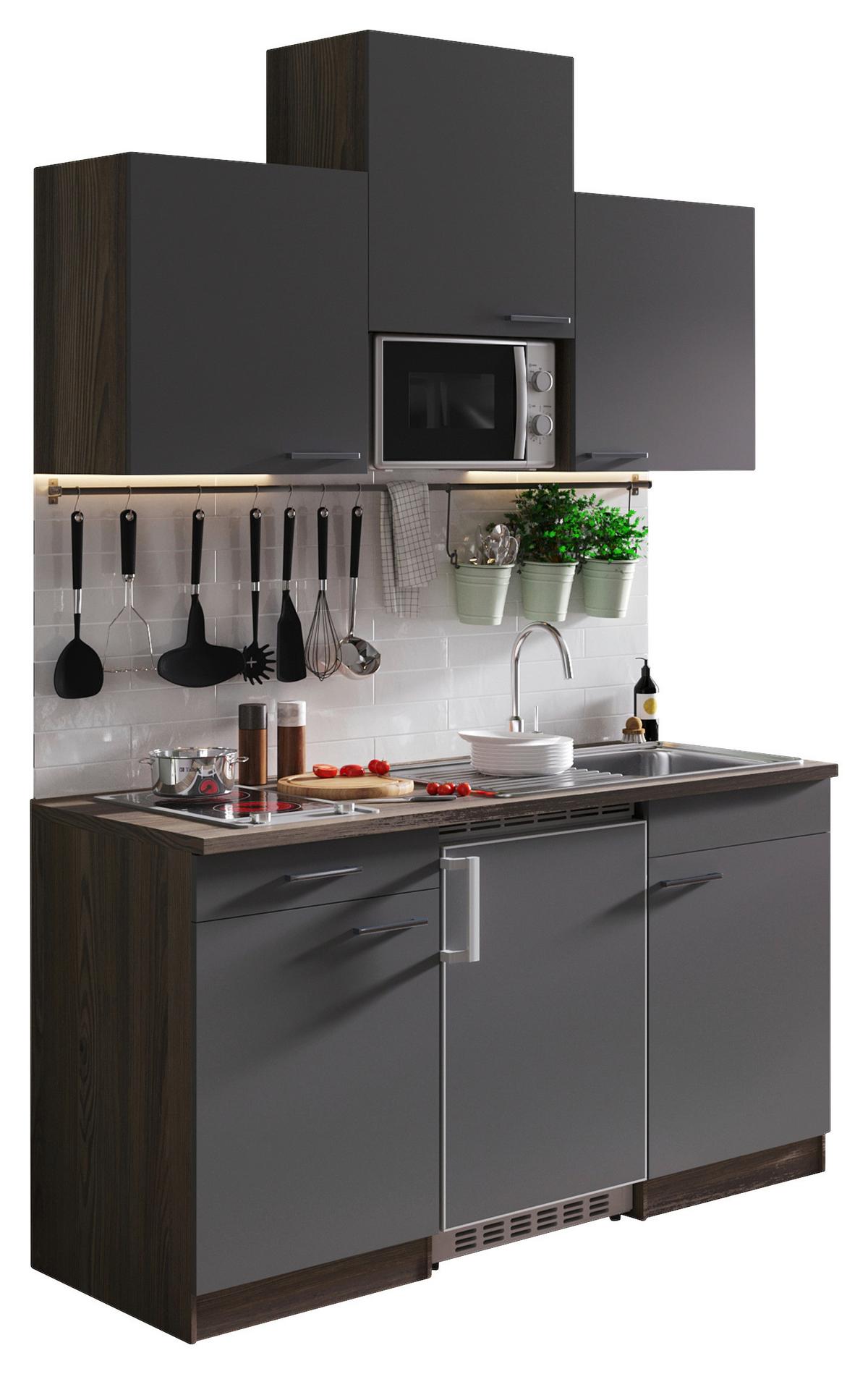 Miniküche Oliver Singleküche 150 Cm - Eichefarben/Grau, Basics, Holzwerkstoff (150cm) - Respekta