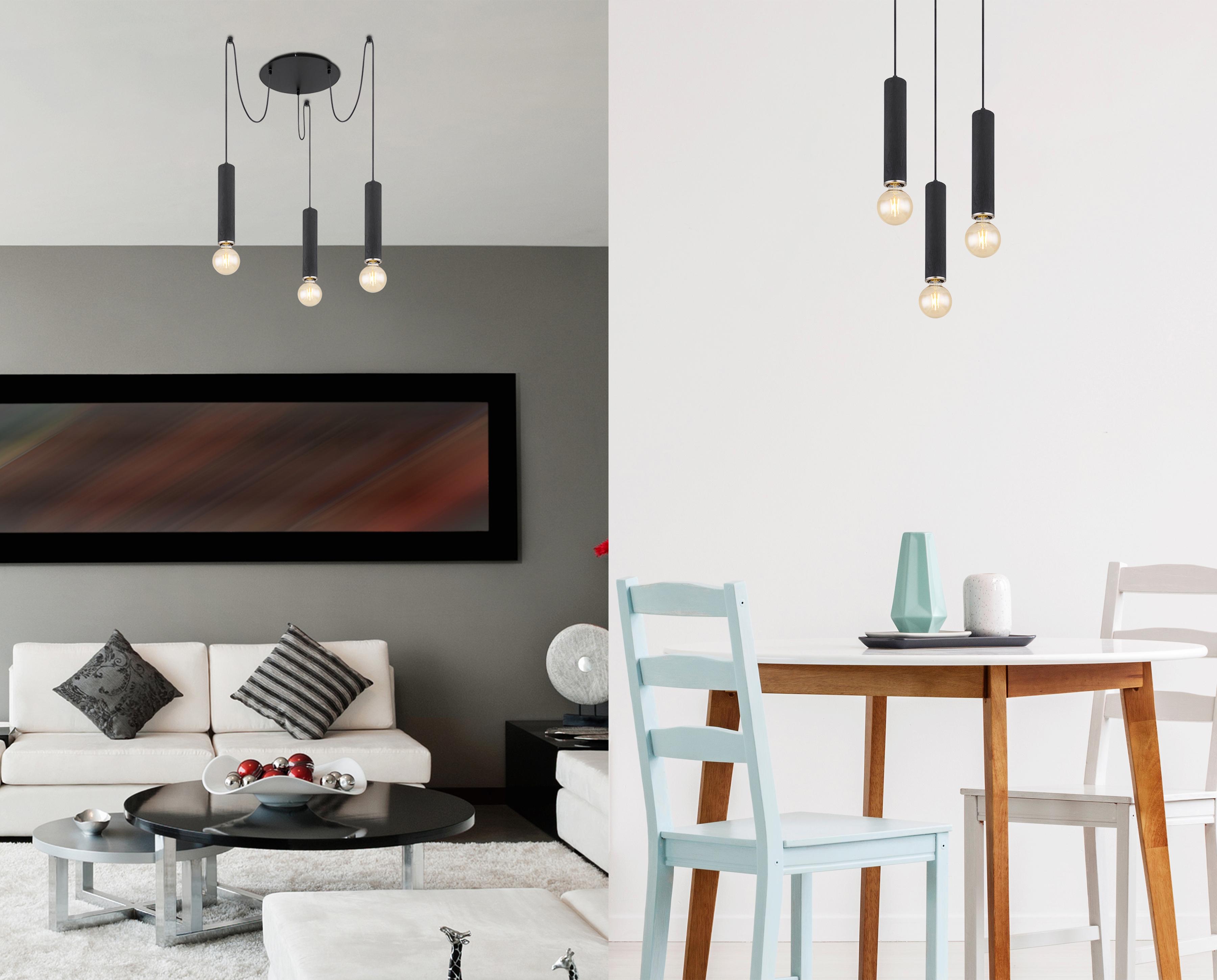 Hängeleuchte H: 160 cm 3-Flammig - Schwarz/Nickelfarben, Basics, Holz/Metall (35/160cm) - Globo