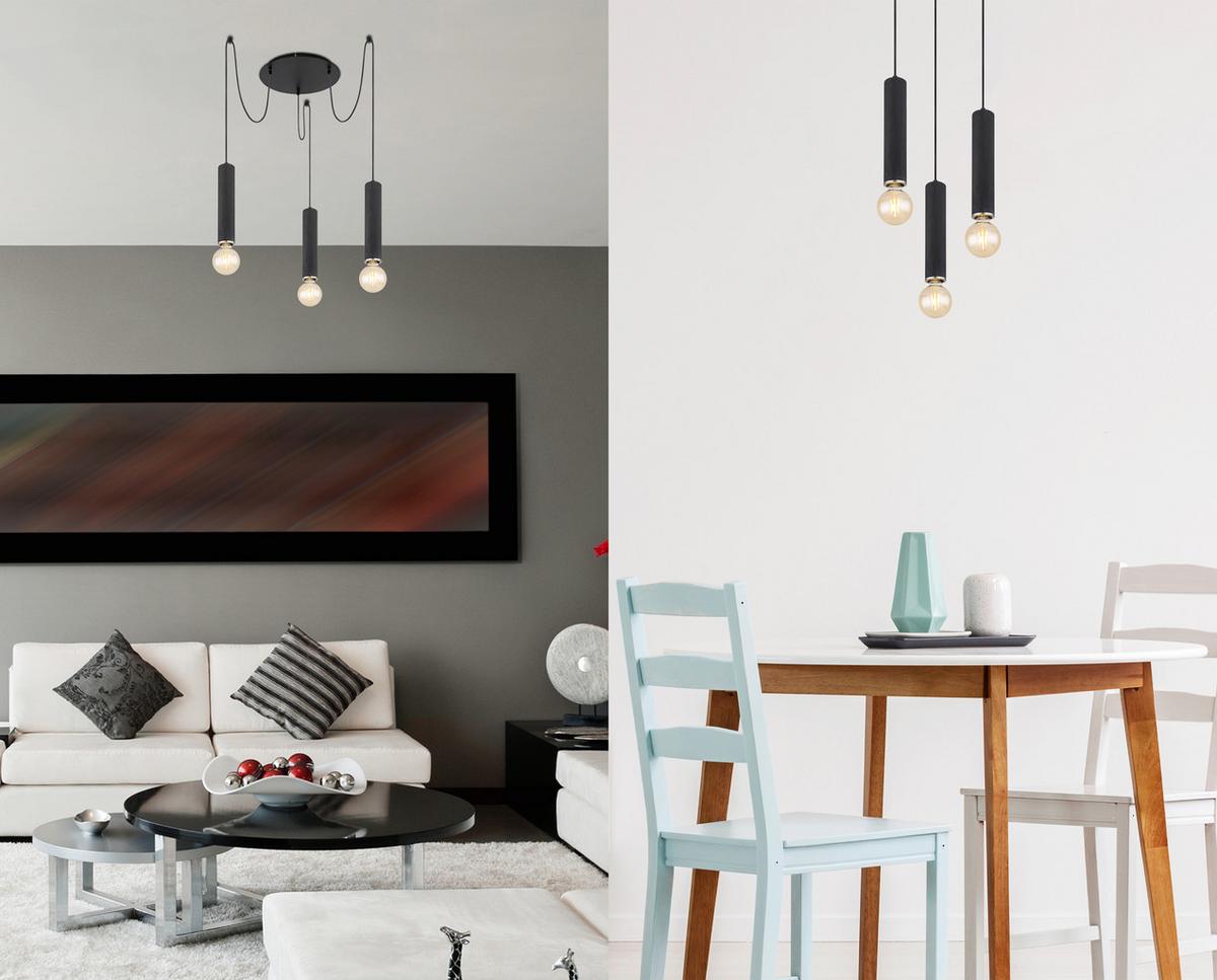 Hängeleuchte H: 160 cm 3-Flammig - Schwarz/Nickelfarben, Basics, Holz/Metall (35/160cm) - Globo