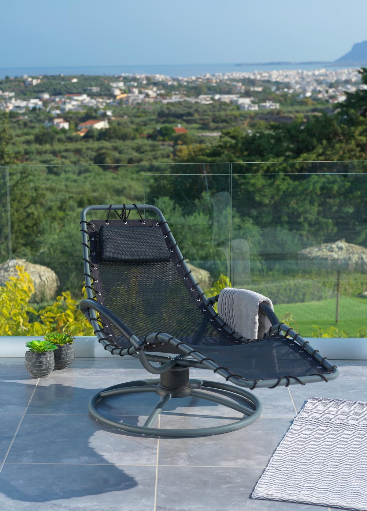 Bäderliege Sunny Stahl, Textilene Mit Kissen - Schwarz, MODERN, Textil/Metall (168/77/85cm) - Luca Bessoni