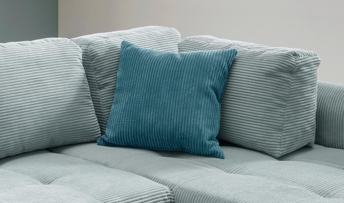 Ecksofa mit Schlaffunktion Flora Blau Kord - Blau/Silberfarben, Design, Textil (250/190cm) - MID.YOU
