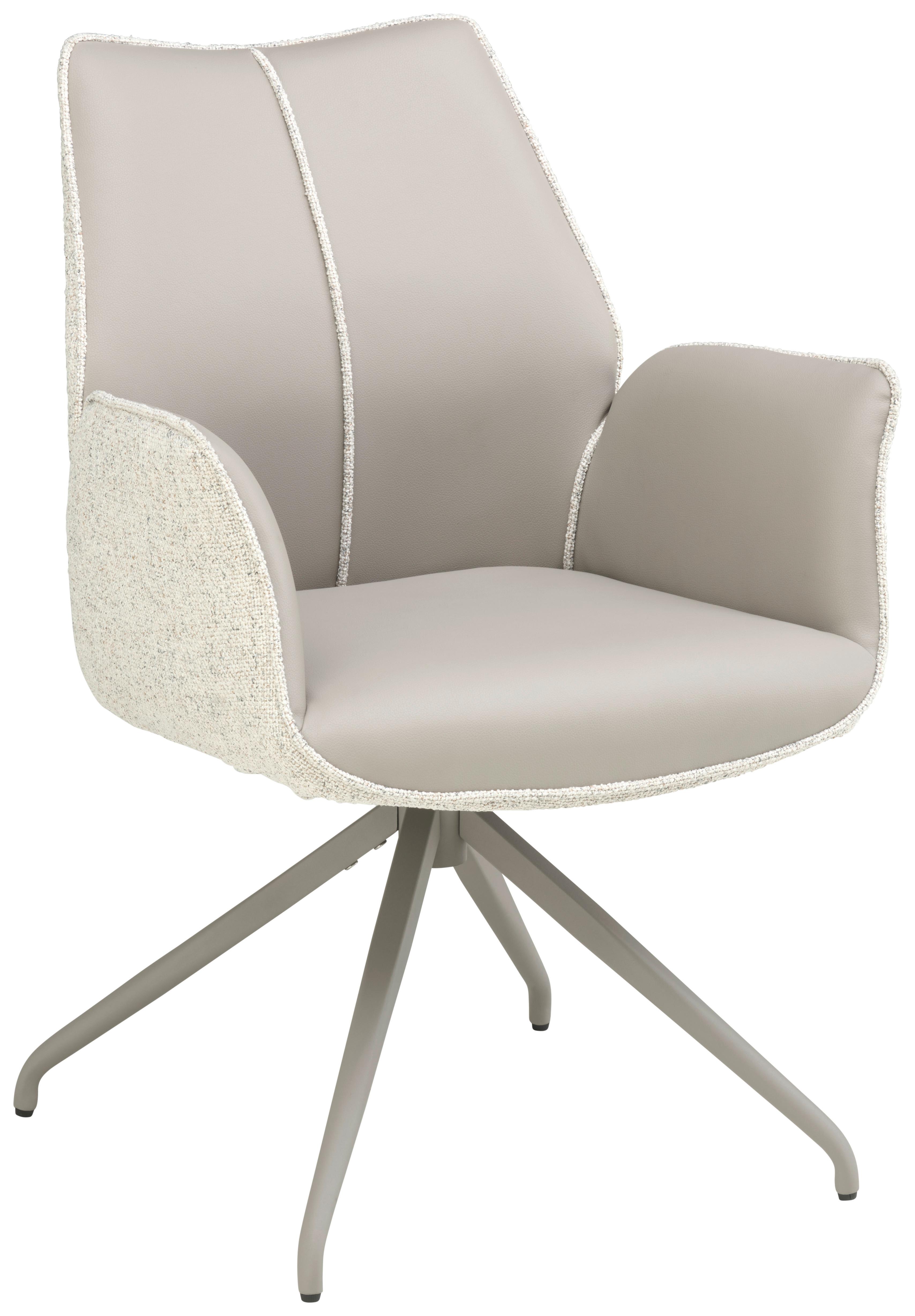 Armlehnstuhl Darcy Lederlook Grau 360° Drehbar - Champagner/Grau, KONVENTIONELL, Textil/Metall (61/82,5/61cm) - Livetastic