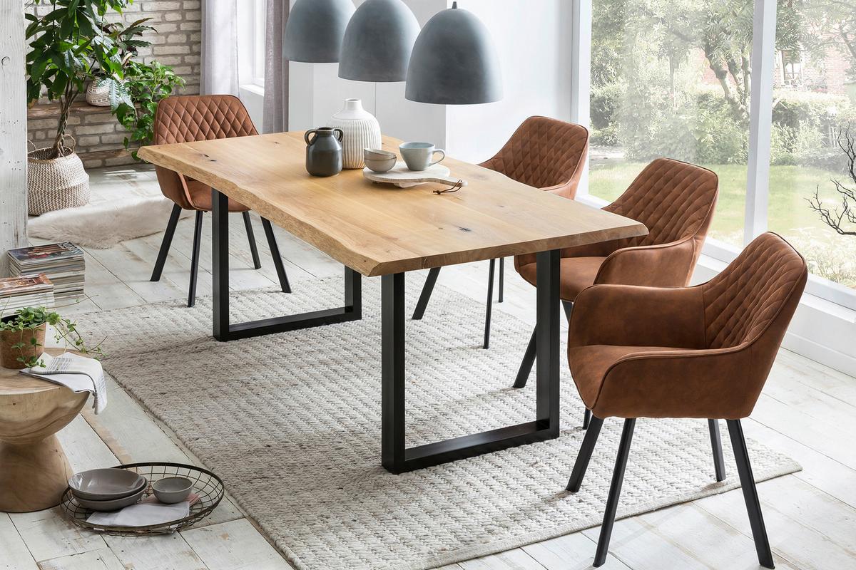 Esstisch Naturfarben/schwarz B: 240 Cm - Schwarz/Naturfarben, MODERN, Holz/Metall (240/100/75cm) - Livetastic