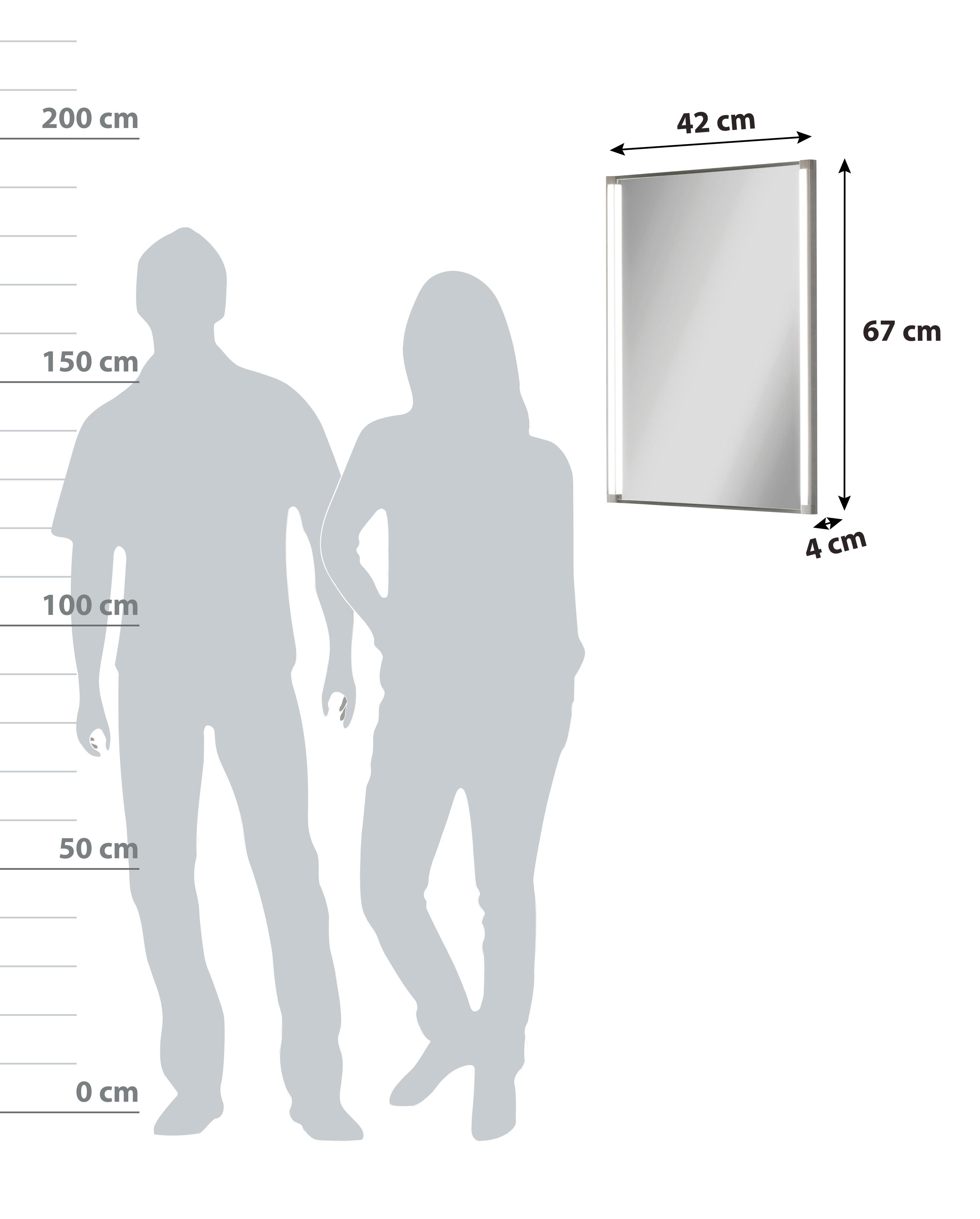 Badespiegel LED-Line BxH 42x67 cm Led Beleuchtung - Alufarben, MODERN, Glas/Holzwerkstoff (42/67/4cm) - MID.YOU