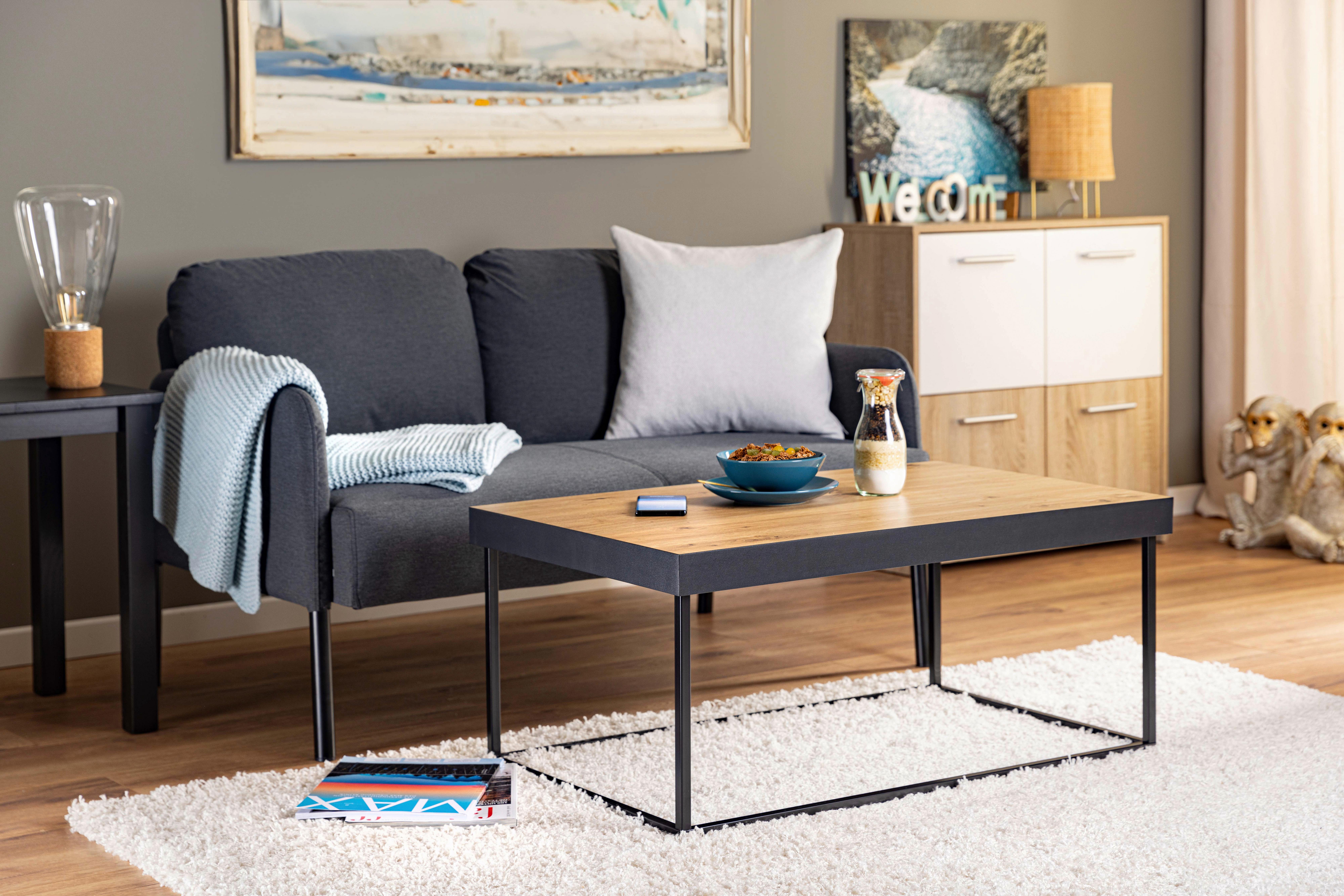 Couchtisch Passione - Schwarz/Eiche Artisan, Design, Holzwerkstoff/Metall (90/55/40cm) - Livetastic