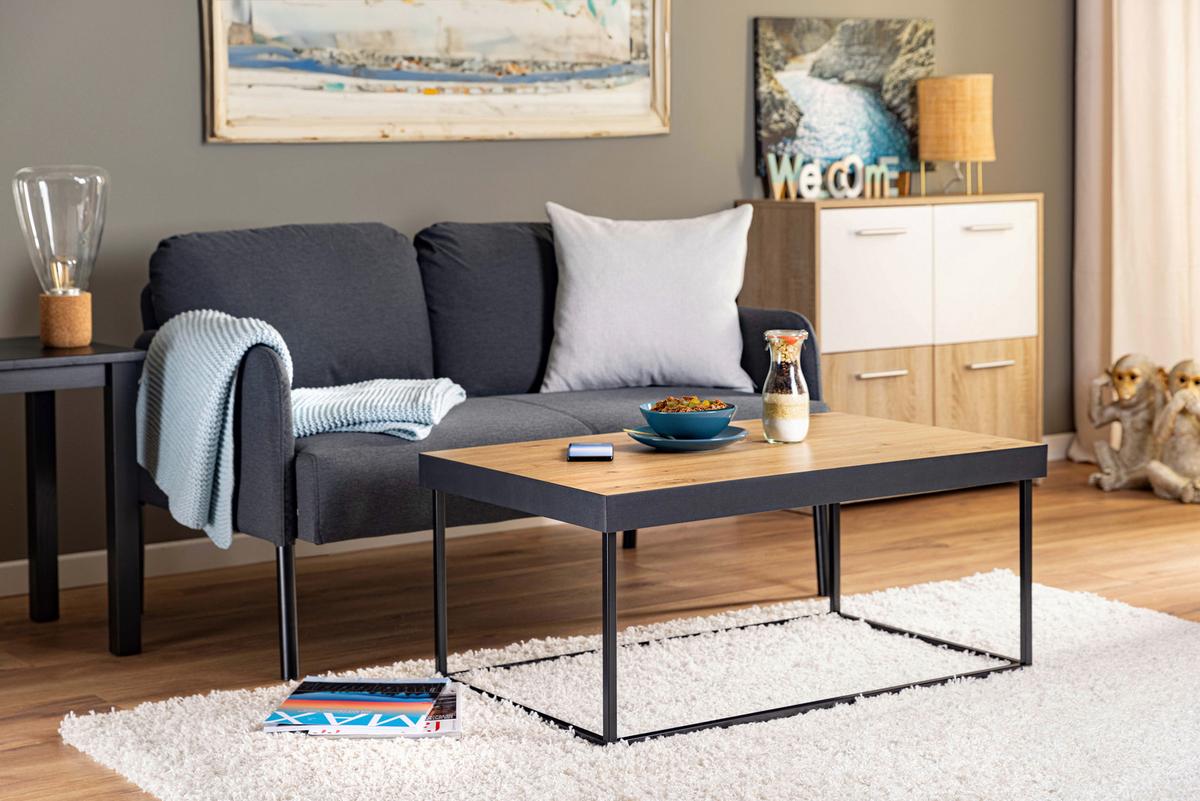 Couchtisch Passione - Schwarz/Eiche Artisan, Design, Holzwerkstoff/Metall (90/55/40cm) - Livetastic