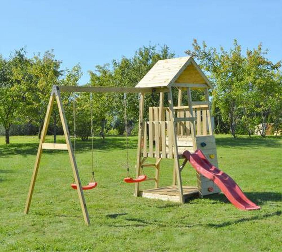 Spieltum Salamander Naturfarben/rot, B: 340 Cm - Rot/Naturfarben, KONVENTIONELL, Holz (340/270/290cm)