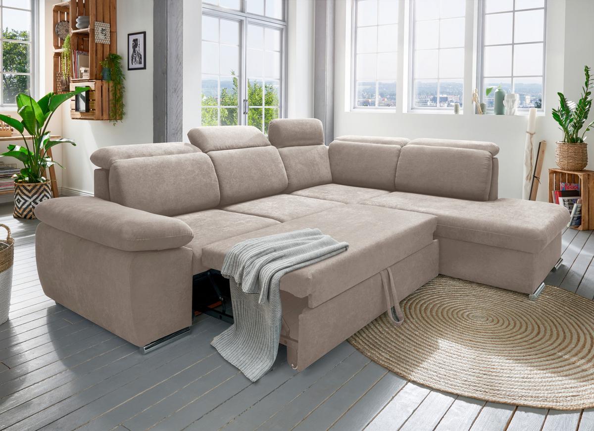 Ecksofa Vasto Taupe S: 283x228 cm - Taupe/Chromfarben, Design, Textil (283/228cm) - Livetastic