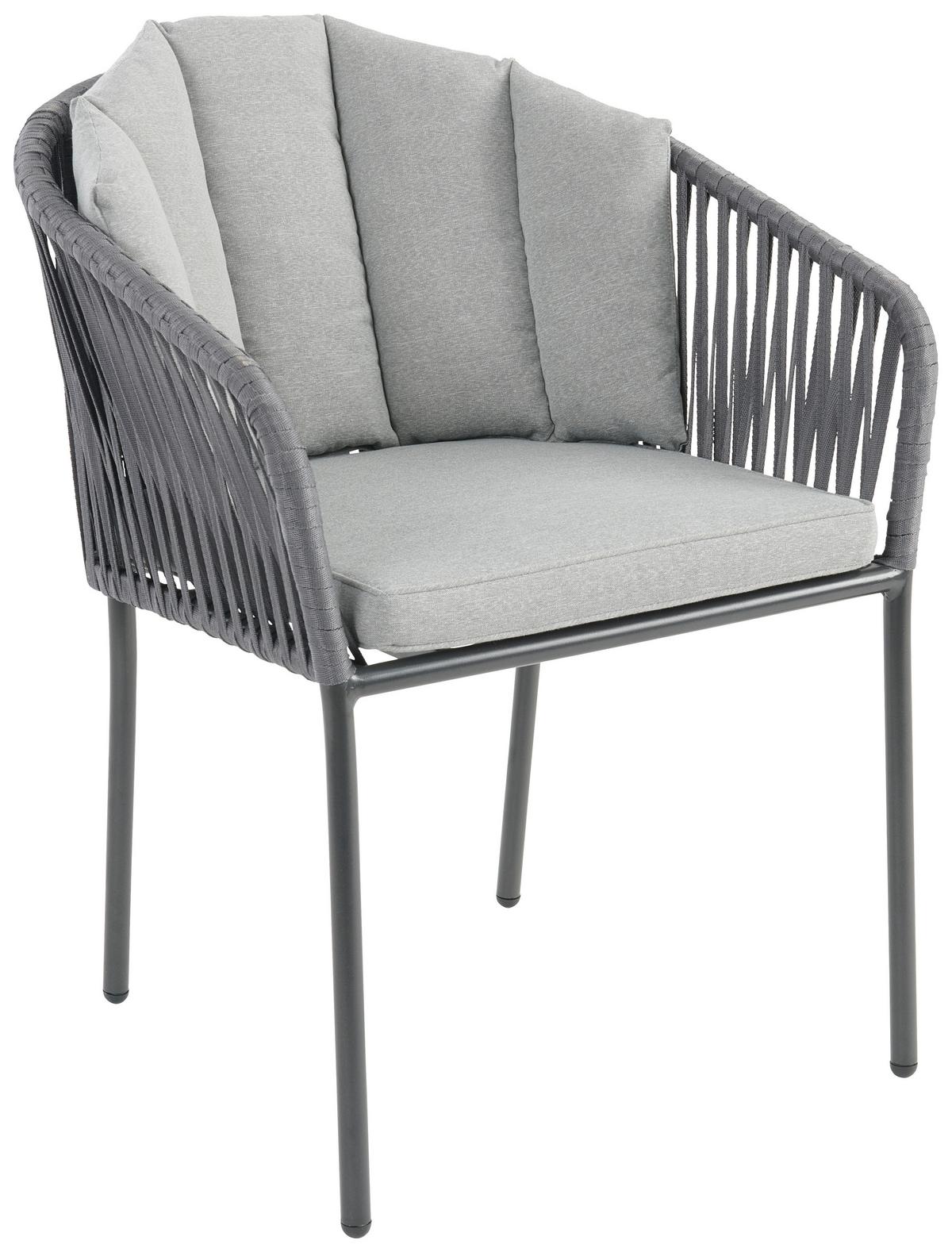 Gartensessel Zoe Metal / Kunststoff / Textil - Schwarz/Grau, MODERN, Kunststoff/Textil (59/77,5/61cm) - Beldano