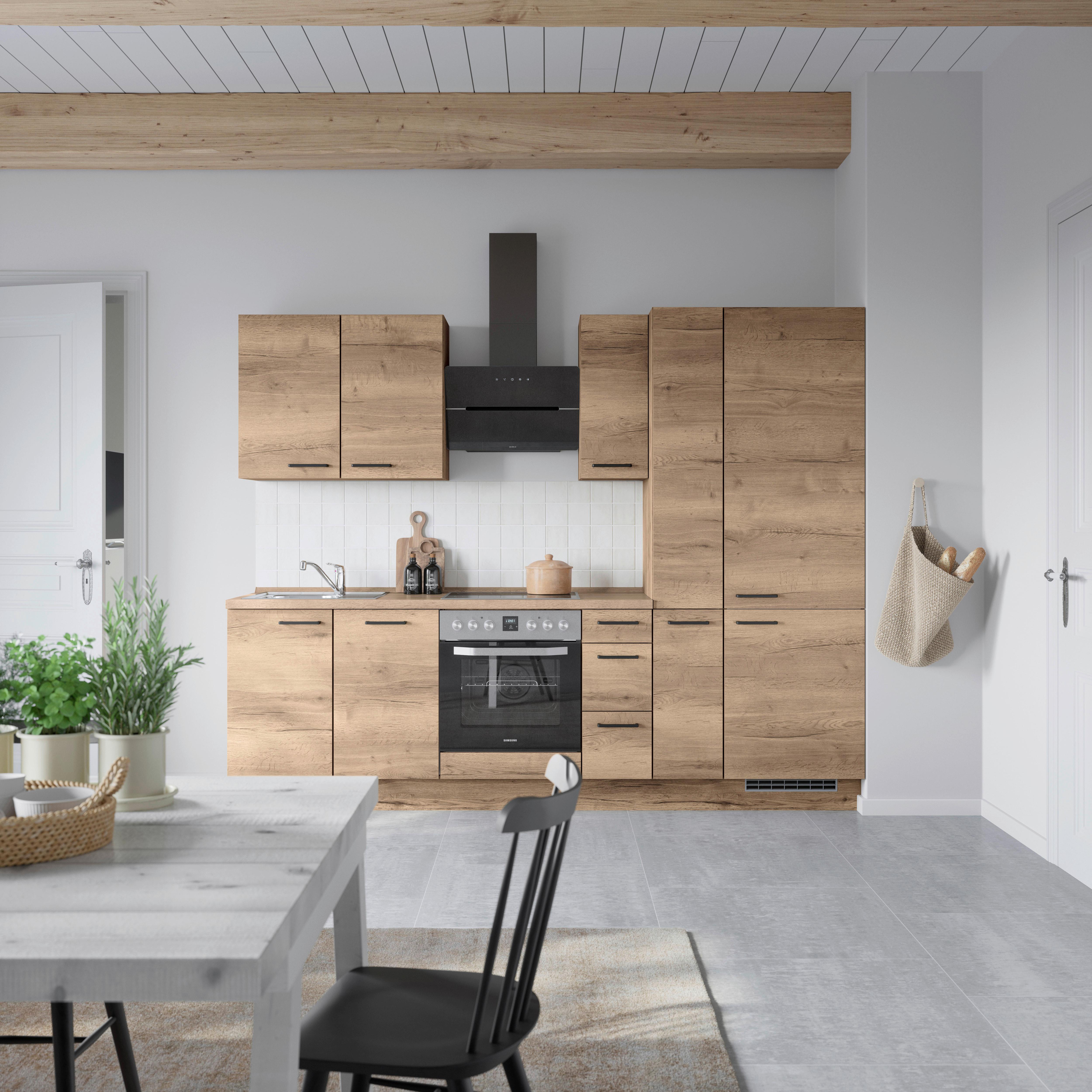 Kuchyňská linka 270 cm, dekor dub Havanna - černá/tmavý dub, Moderní, kov/kompozitní dřevo (270cm) - Nobilia