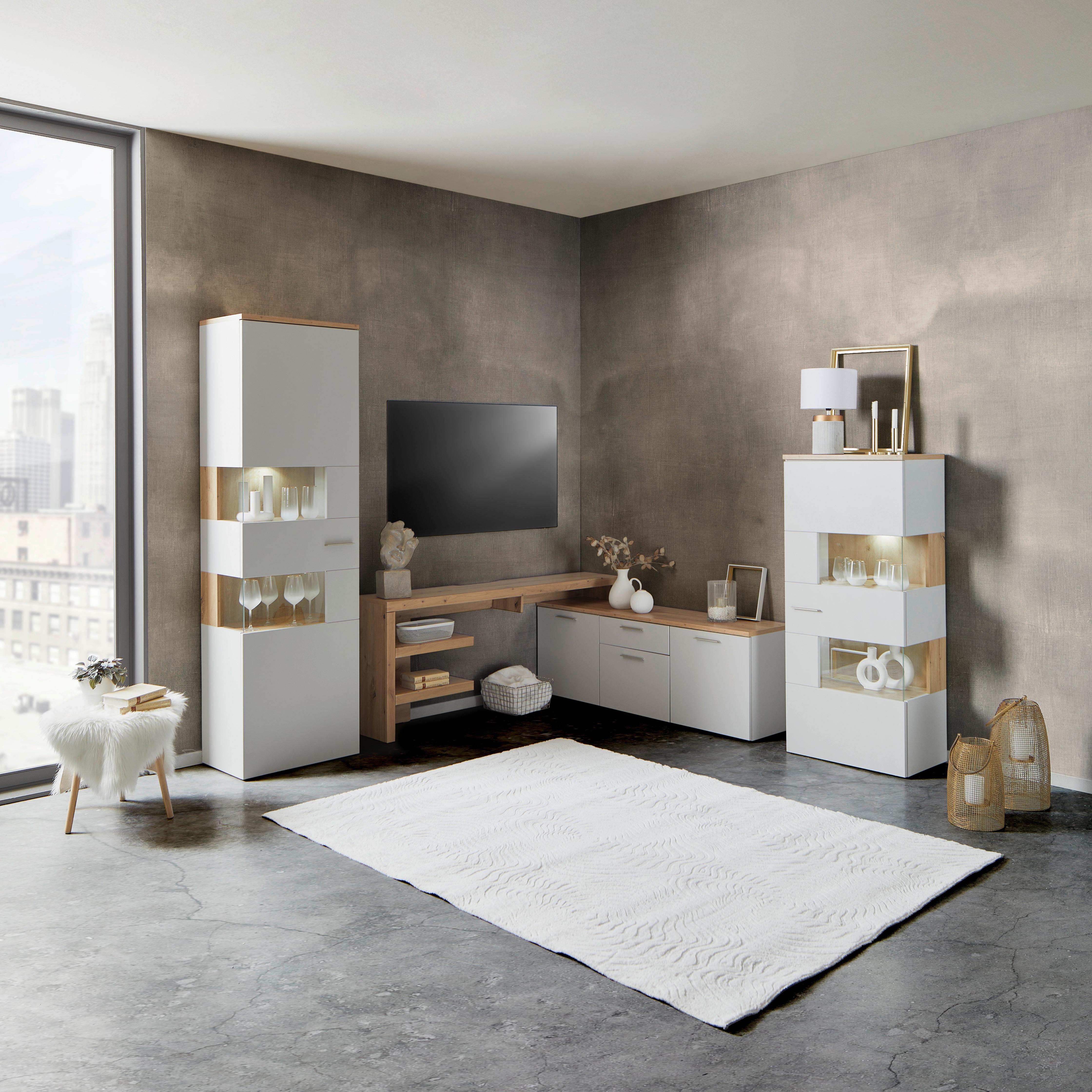 Vitrine TWIN in Hellgrau und Eiche Artisan Dekor
