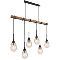 Hängeleuchte 15567-6 - Schwarz/Braun, Natur, Glas/Holz (115/12/120cm) - Globo