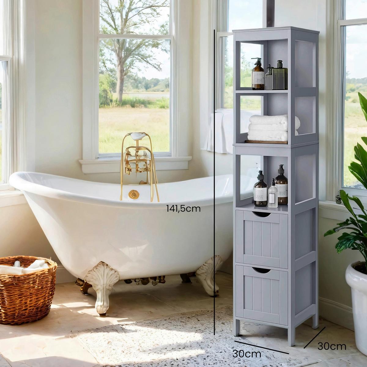 Midischrank Bathroom Cabinet - Grau, MODERN, Holzwerkstoff (30/141,5/30cm) - MID.YOU