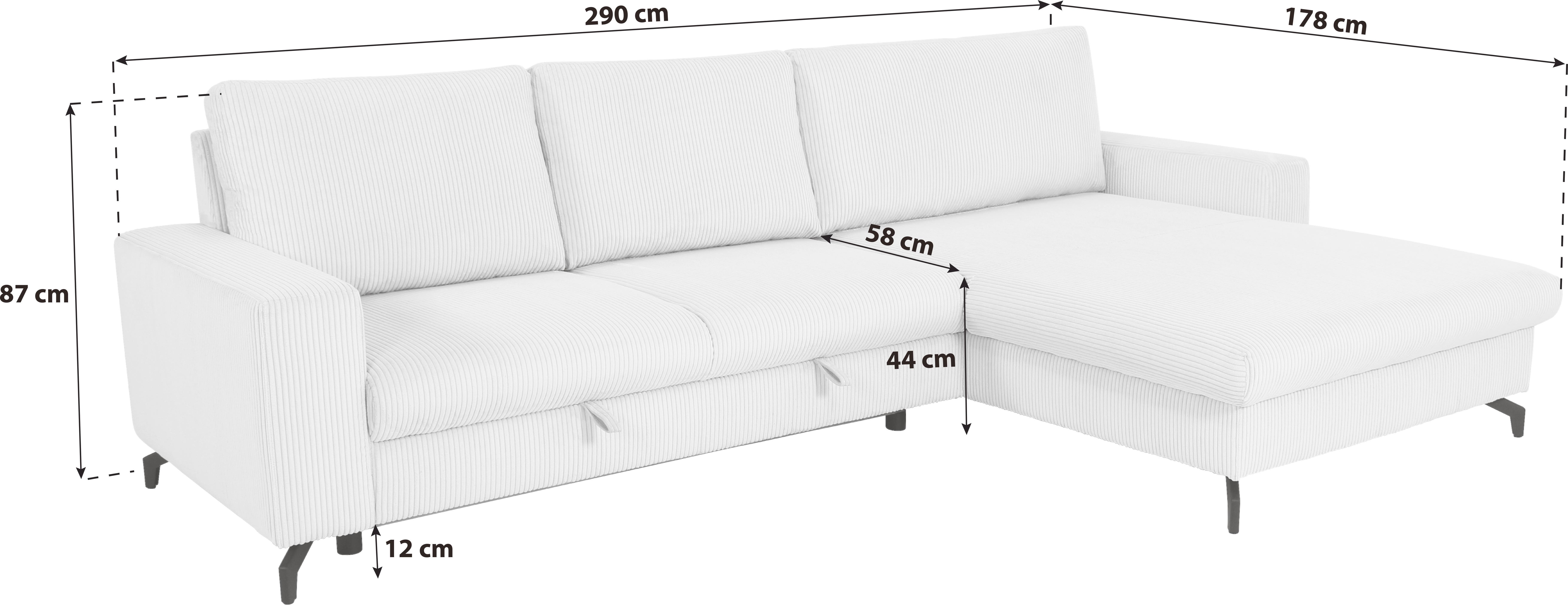 Ecksofa Mit Schlaffunktion & Bettkasten Cloud Creme Cord - Creme, Trend, Textil (290/178cm)
