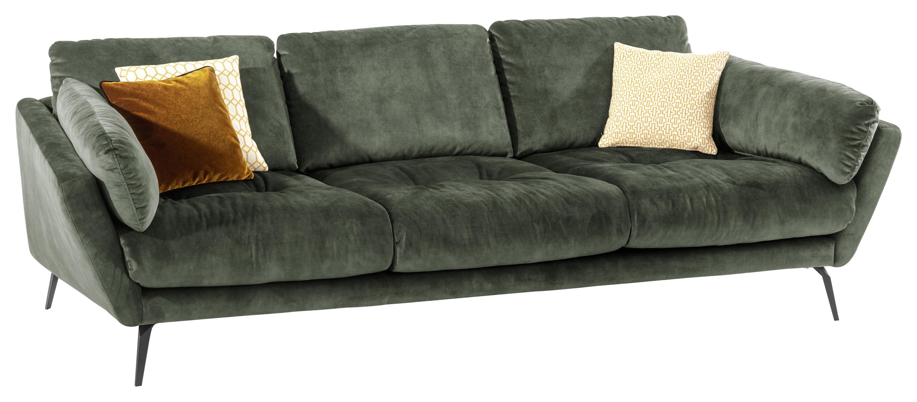 Big Sofa Softy mit Kissen B: 254 cm Dunkelgrün Velours - Dunkelgrün/Schwarz, MODERN, Textil (254/79/113cm) - W.Schillig