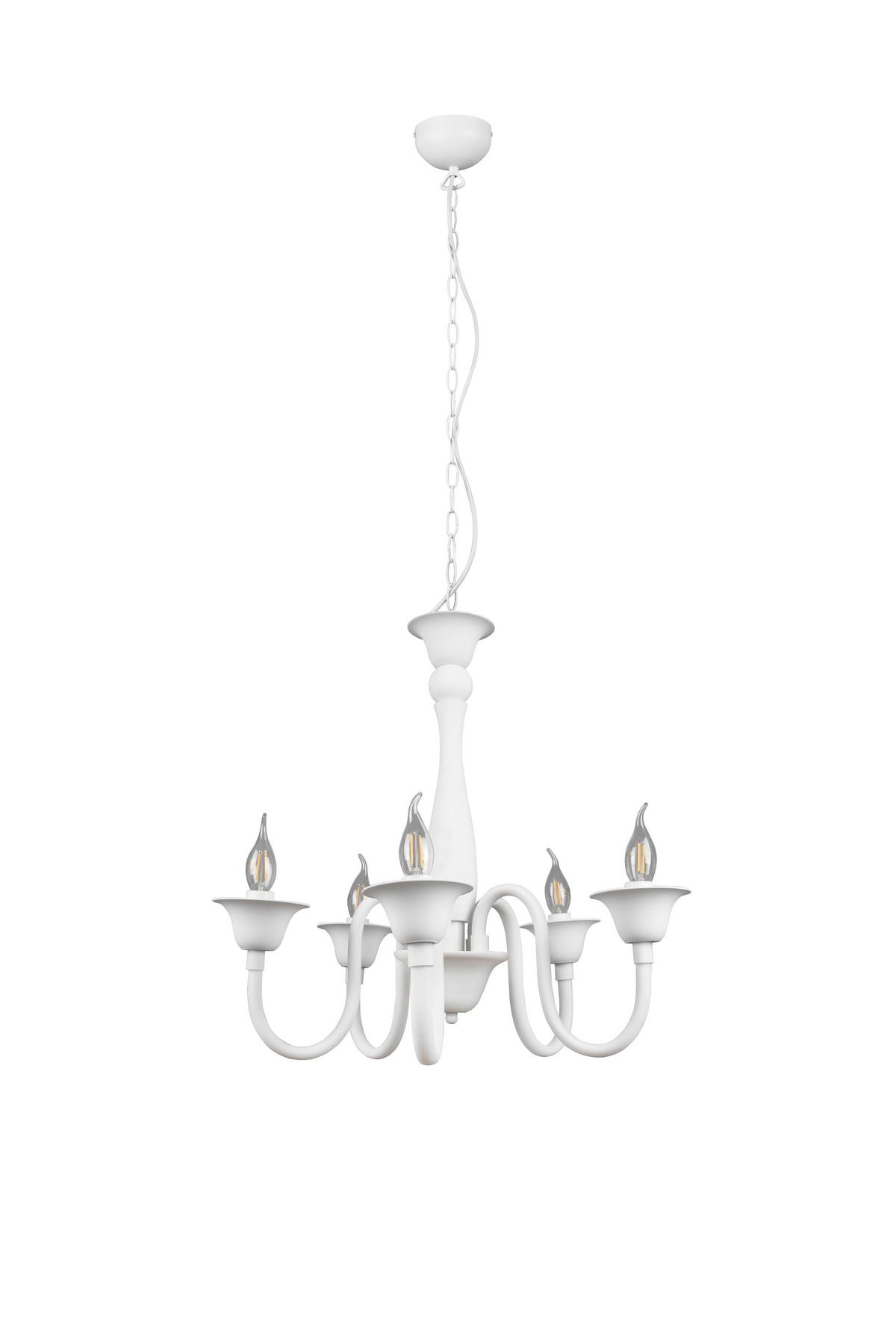 Kronleuchter Elsa 5xe14 Weiß Metall - ROMANTIK / LANDHAUS (56/150cm) - Trio Leuchten