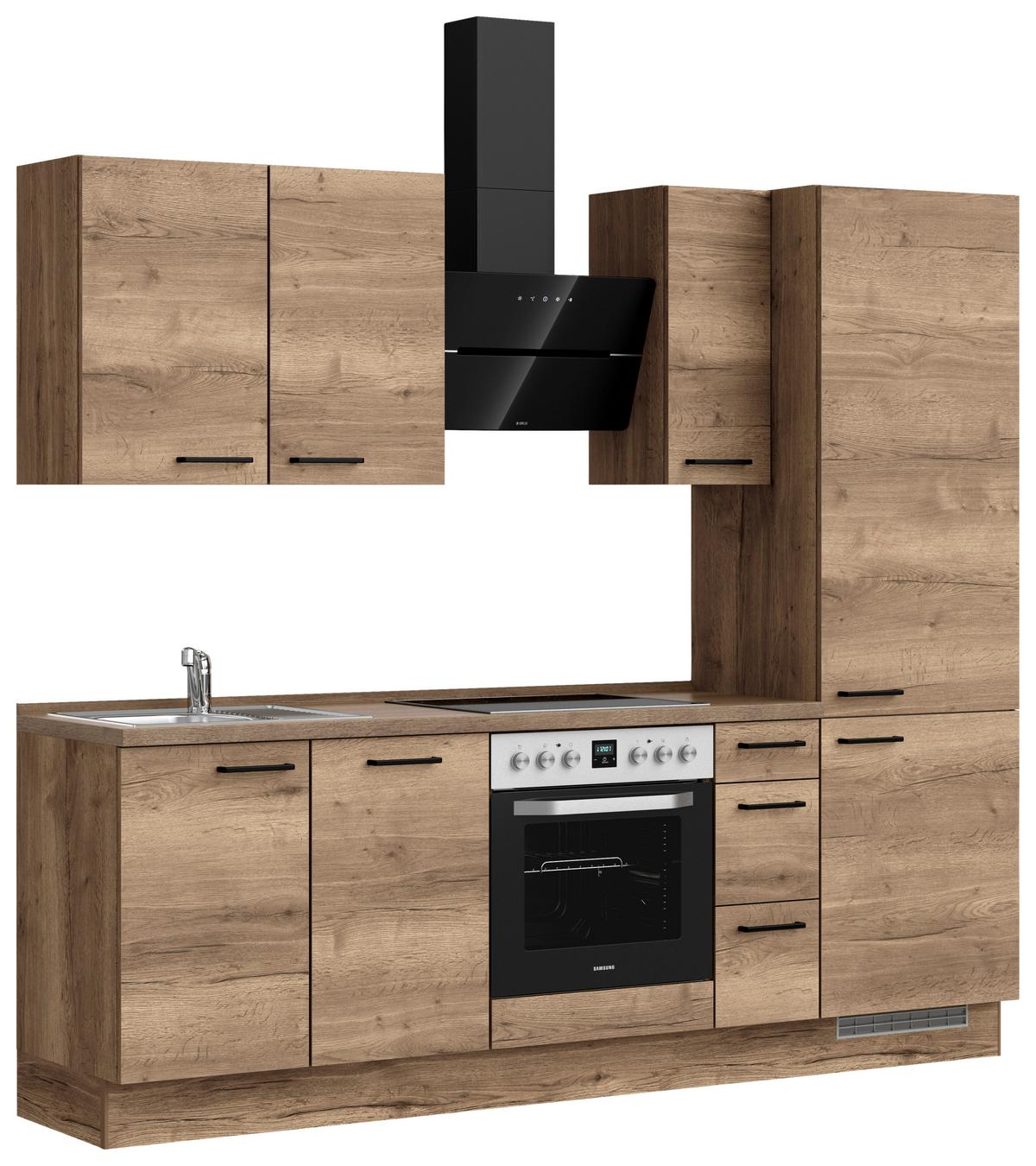 Kuchyňská linka 240 cm, dekor dub Havanna - černá/tmavý dub, Moderní, kov/kompozitní dřevo (240cm) - Nobilia