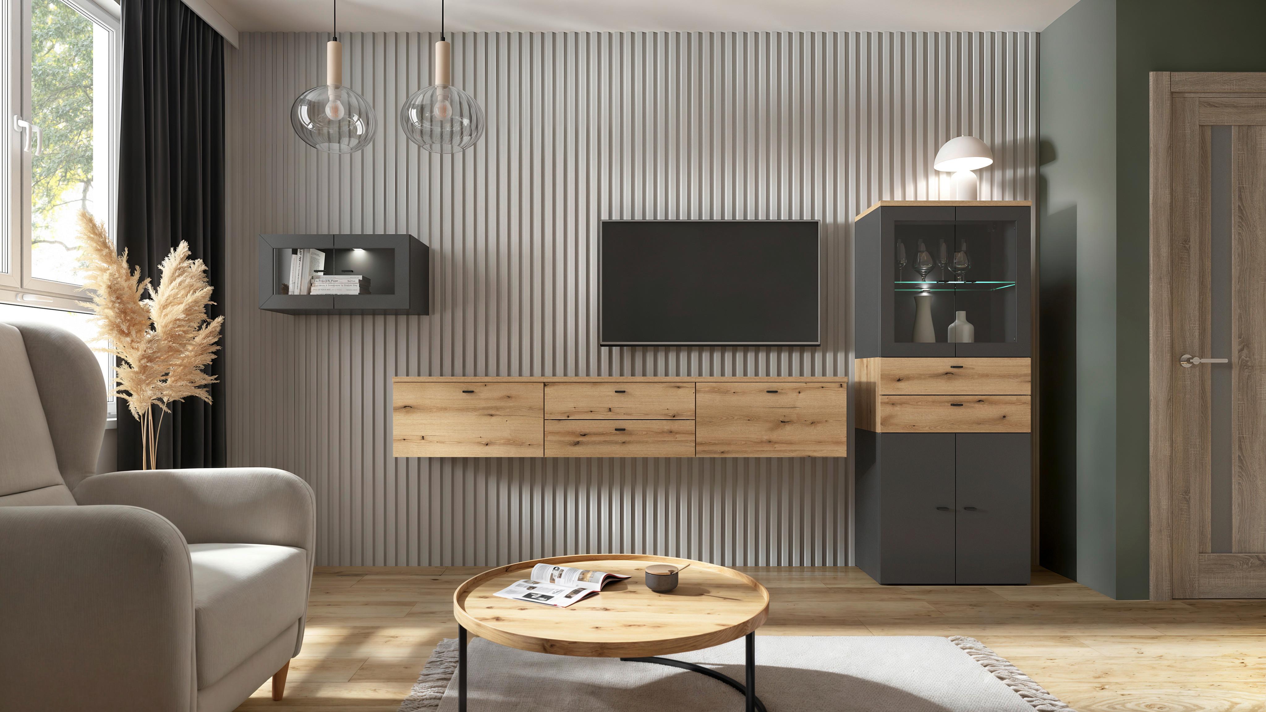 Stapelprogramm Sixty-Four - Eichefarben/Anthrazit, Trend, Holzwerkstoff (320/160/35cm)