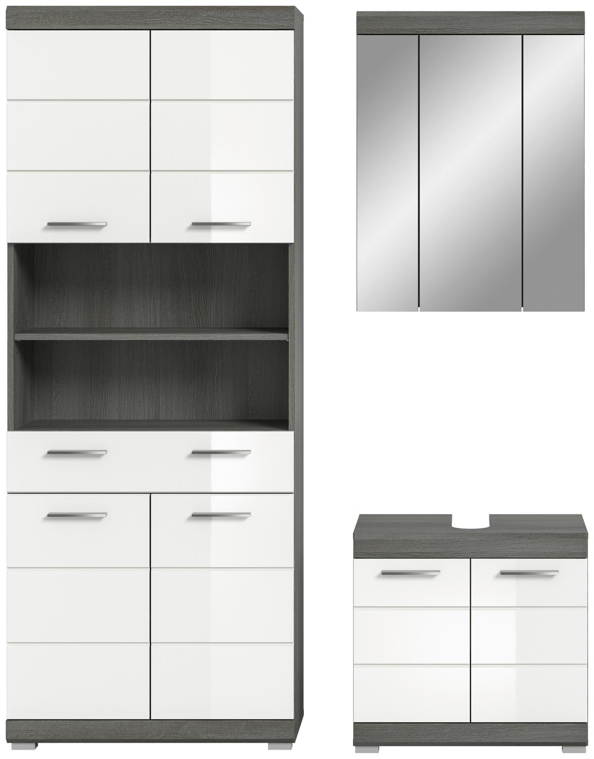 Badezimmer Scout Weiß B: 134 cm - Weiß Hochglanz/Silberfarben, MODERN, Holzwerkstoff (134cm) - MID.YOU