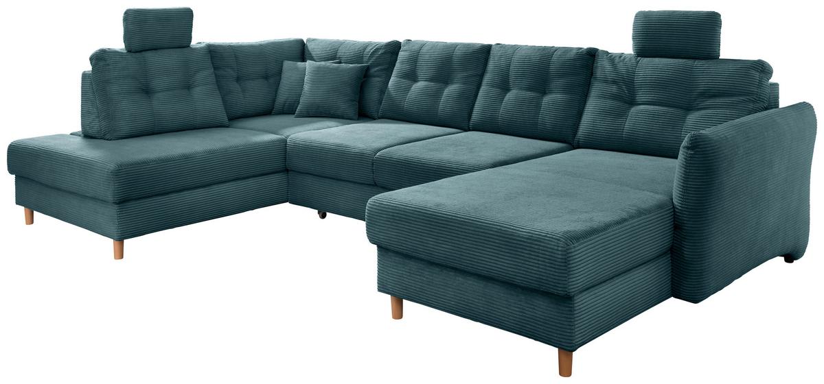 Wohnlandschaft mit Schlaffunktion, Petrol - Petrol/Naturfarben, MODERN, Textil (206/338-352/176cm) - Livetastic