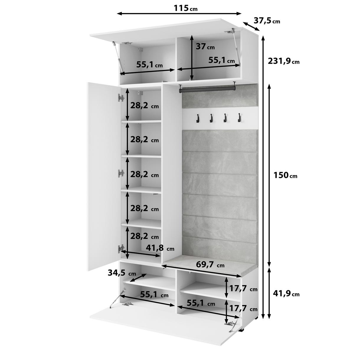 Garderobe Tejo Nussbaumfarben B: 115cm - Nussbaumfarben, Trend, Holzwerkstoff (115/231,9/37,5cm) - P & B
