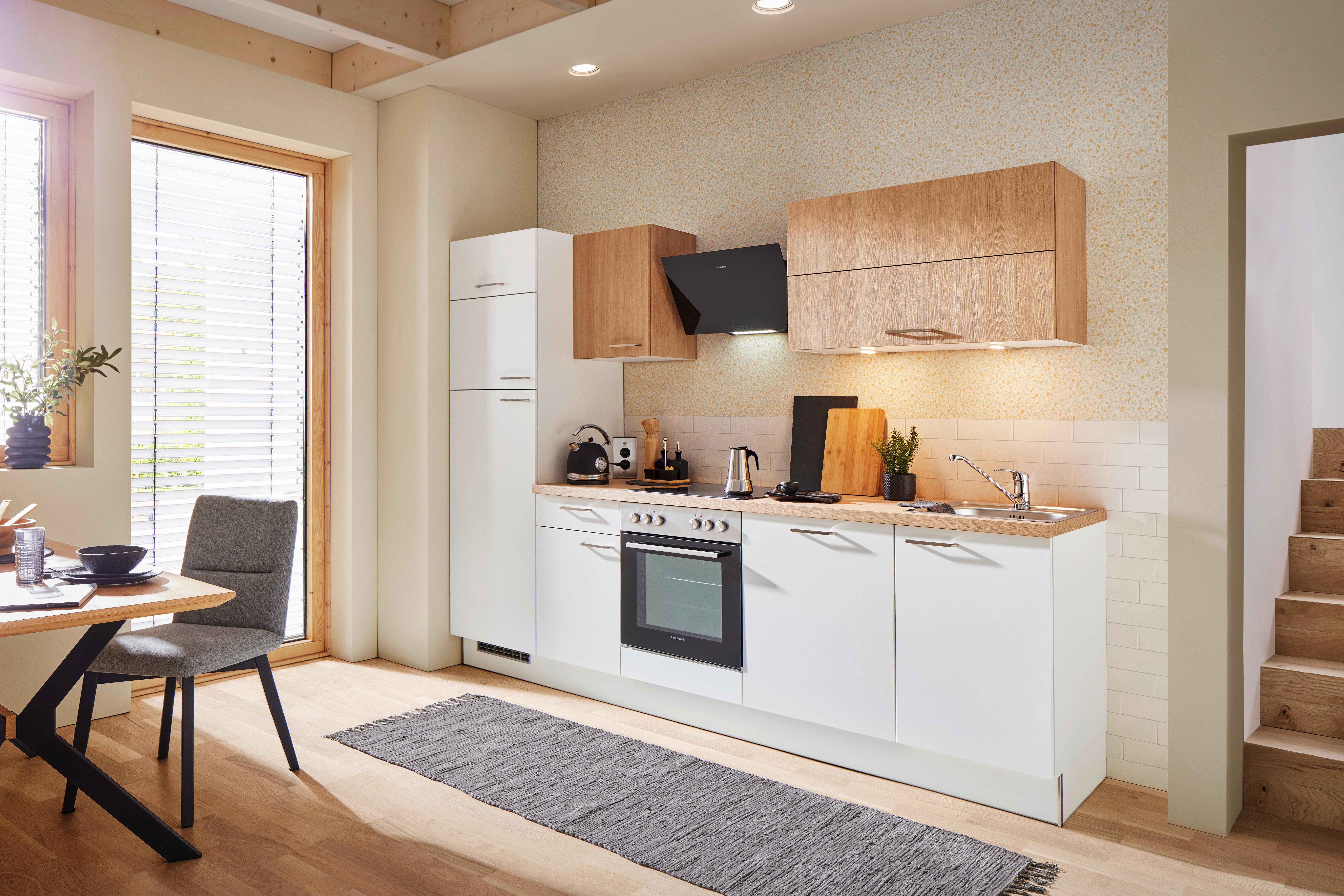 Kuchynský blok PN 80/100 vrát.5 spotrebičov, 280 cm - biela/farba duba, Modern, kompozitné drevo (280cm) - Pino