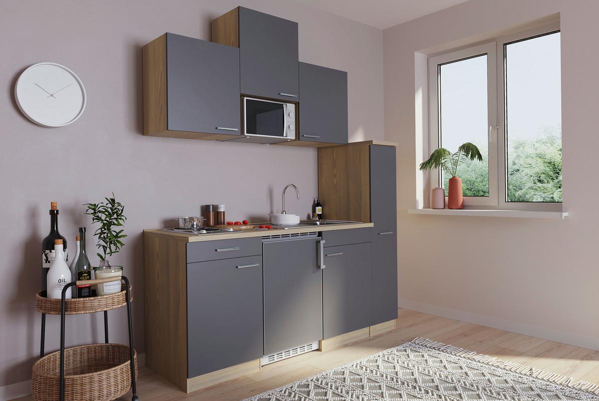 Küchenblock Luis Singleküche 180 Cm - Eichefarben/Grau, Basics, Holzwerkstoff (180cm) - Respekta