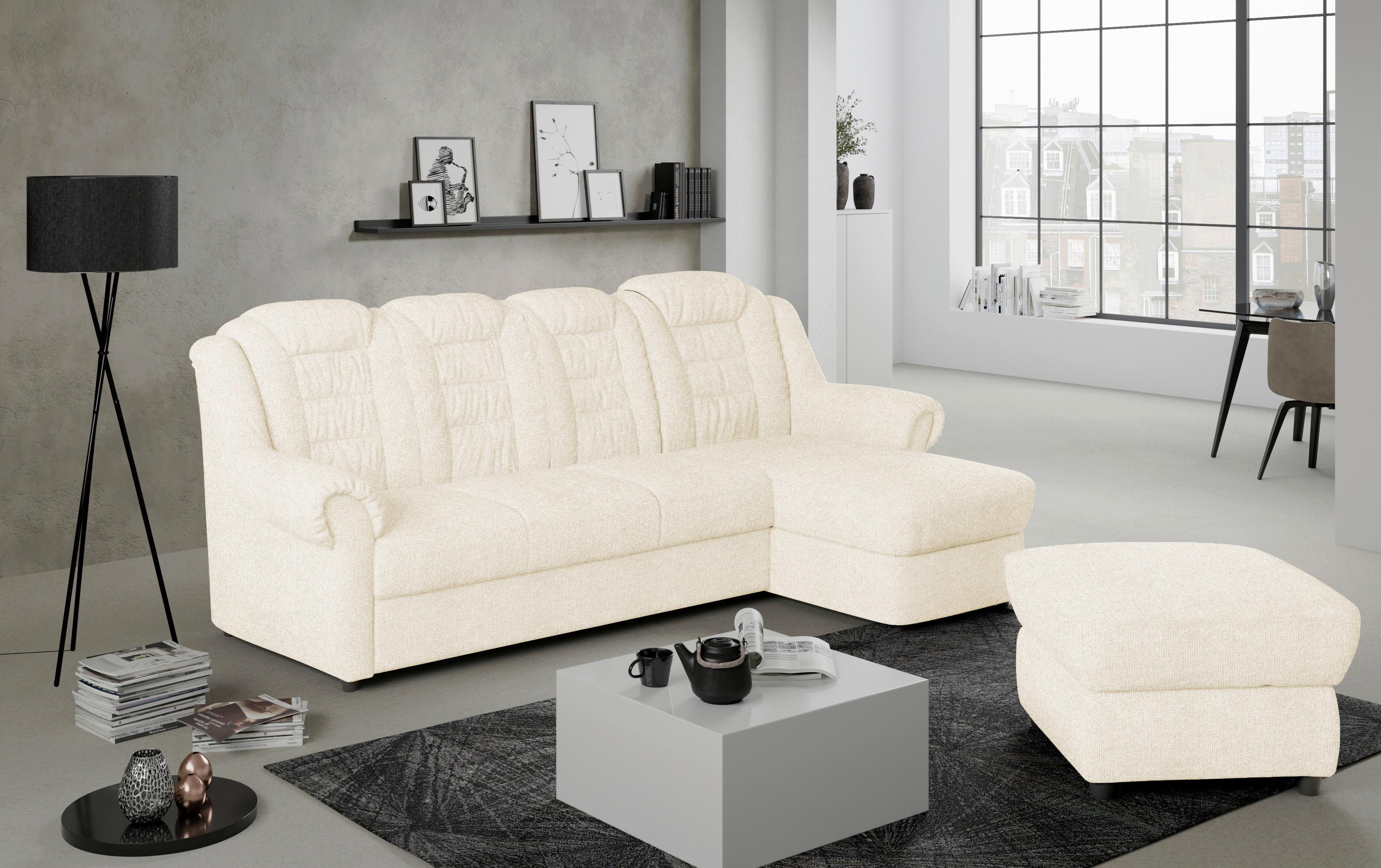 Ecksofa Boston Creme Chenille - Creme/Schwarz, KONVENTIONELL, Textil (262/165cm) - Livetastic